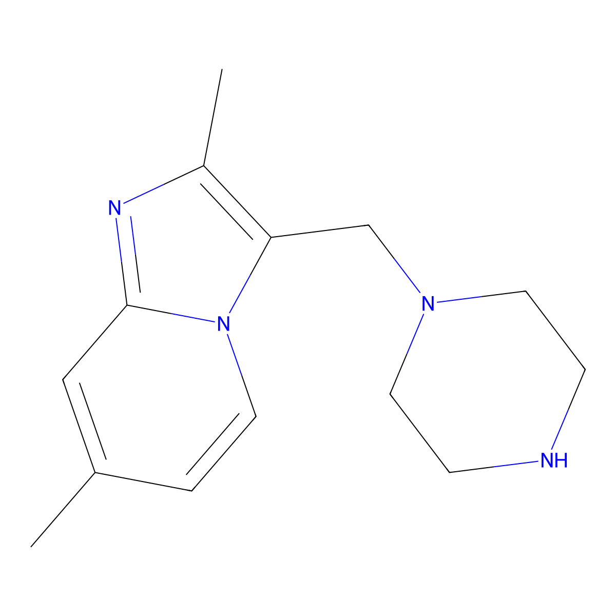 1-({2,7-Dimethylimidazo[1,2-a]pyridin-3-yl}methyl)piperazine molecular structure, CAS 851879-16-8