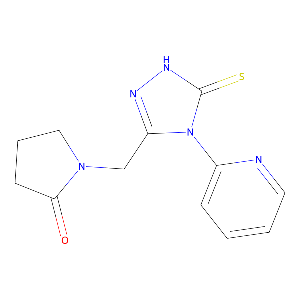 1-{[4-(pyridin-2-yl)-5-sulfanyl-4H-1,2,4-triazol-3-yl]methyl}pyrrolidin-2-one molecular structure, CAS 851879-25-9