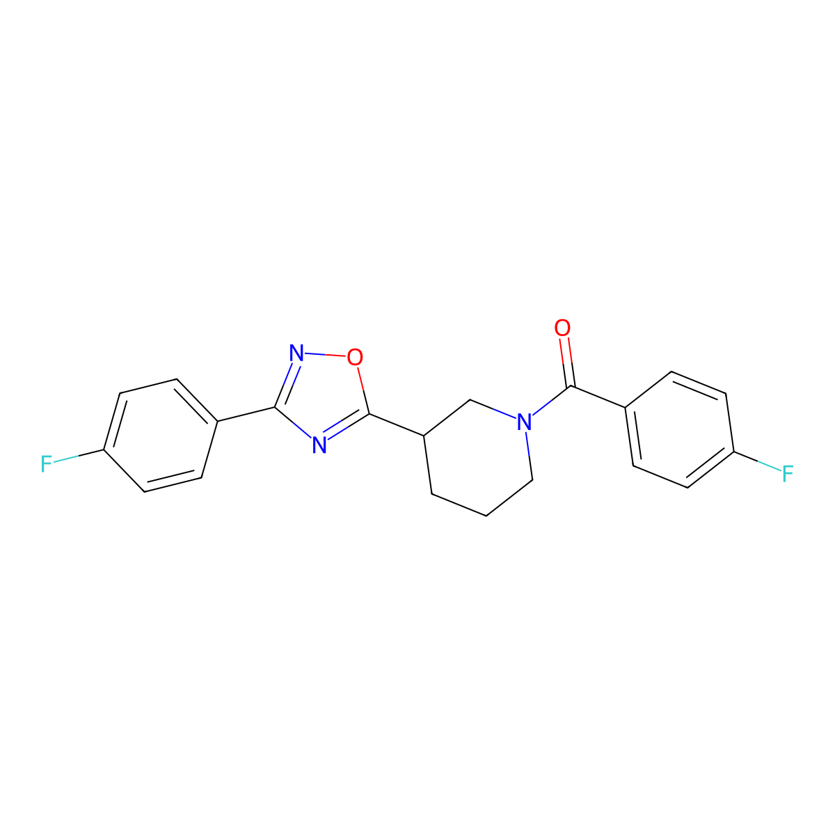 (4-fluorophenyl)-[(3R)-3-[3-(4-fluorophenyl)-1,2,4-oxadiazol-5-yl]piperidin-1-yl]methanone molecular structure, CAS 851881-59-9