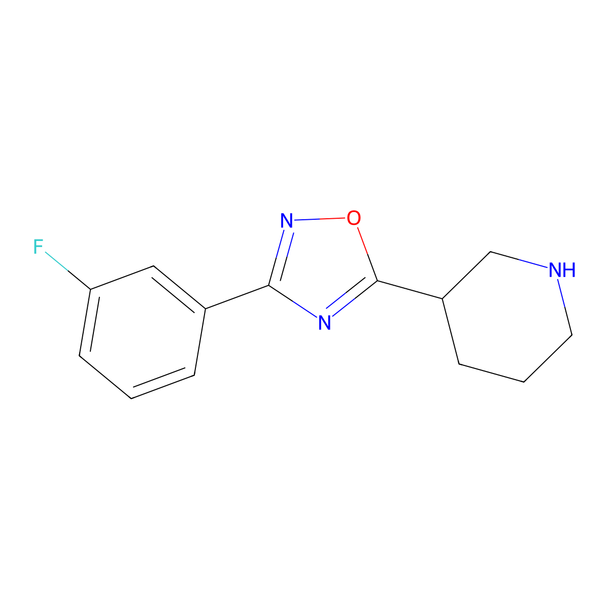 3-[3-(3-Fluorophenyl)-1,2,4-oxadiazol-5-yl]piperidine molecular structure, CAS 851882-59-2
