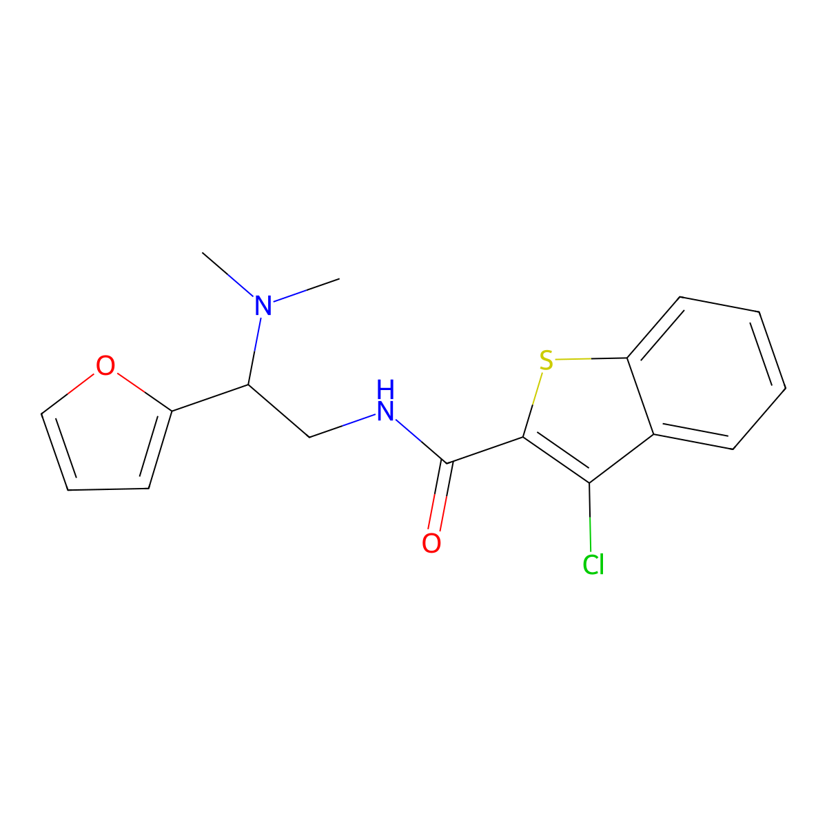 3-chloro-N-[2-(dimethylamino)-2-(2-furyl)ethyl]-1-benzothiophene-2-carboxamide molecular structure, CAS 851892-75-6