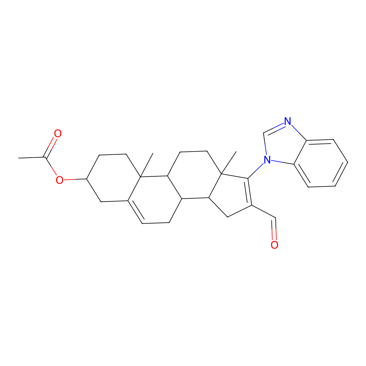 (3S,8R,9S,10R,13S,14S)-17-(1H-benzo[d]imidazol-1-yl)-16-formyl-10,13-dimethyl-2,3,4,7,8,9,10,11,12,13,14,15-dodecahydro-1H-cyclopenta[a]phenanthren-3-yl acetate molecular structure, CAS 851895-78-8