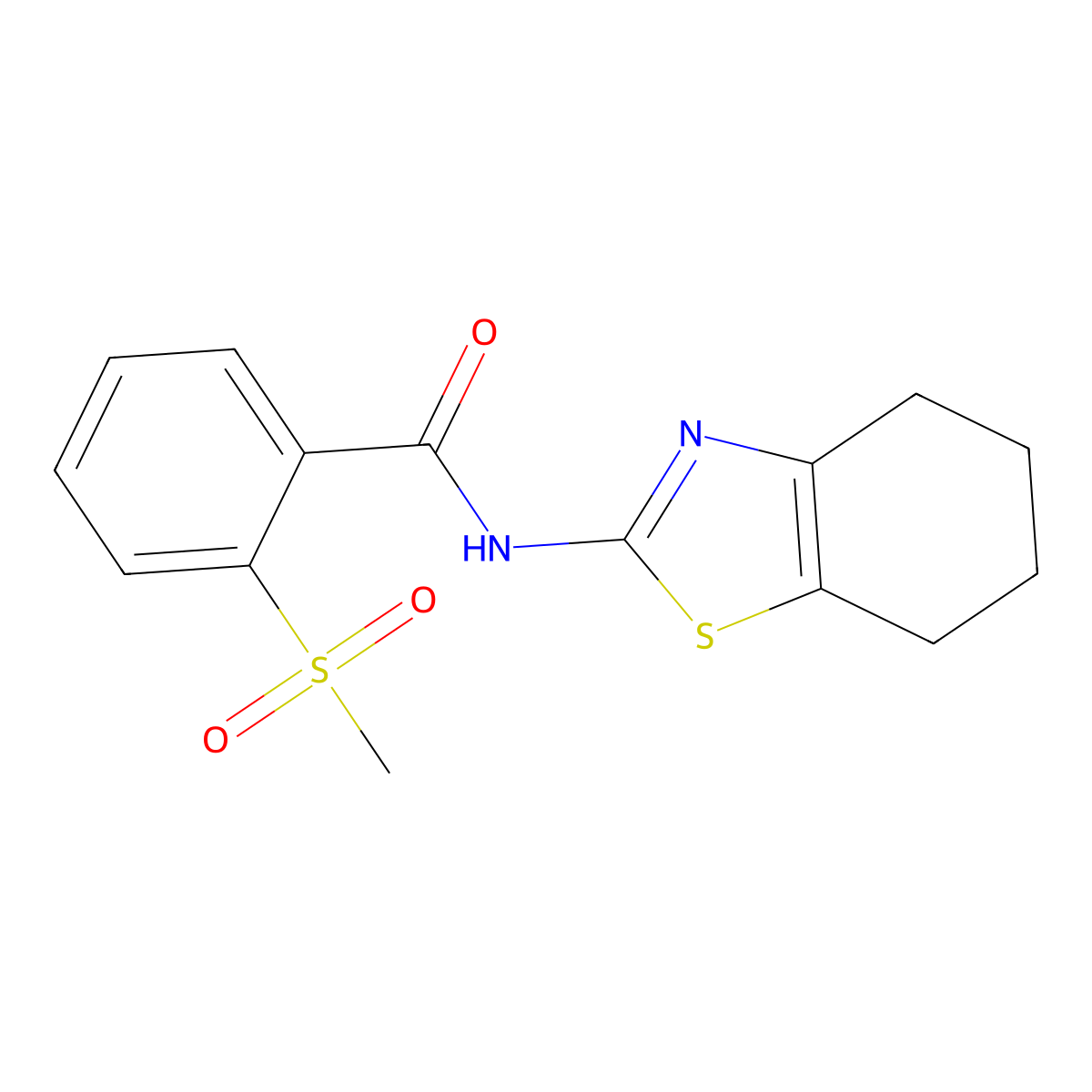 2-methanesulfonyl-N-(4,5,6,7-tetrahydro-1,3-benzothiazol-2-yl)benzamide molecular structure, CAS 851899-80-4