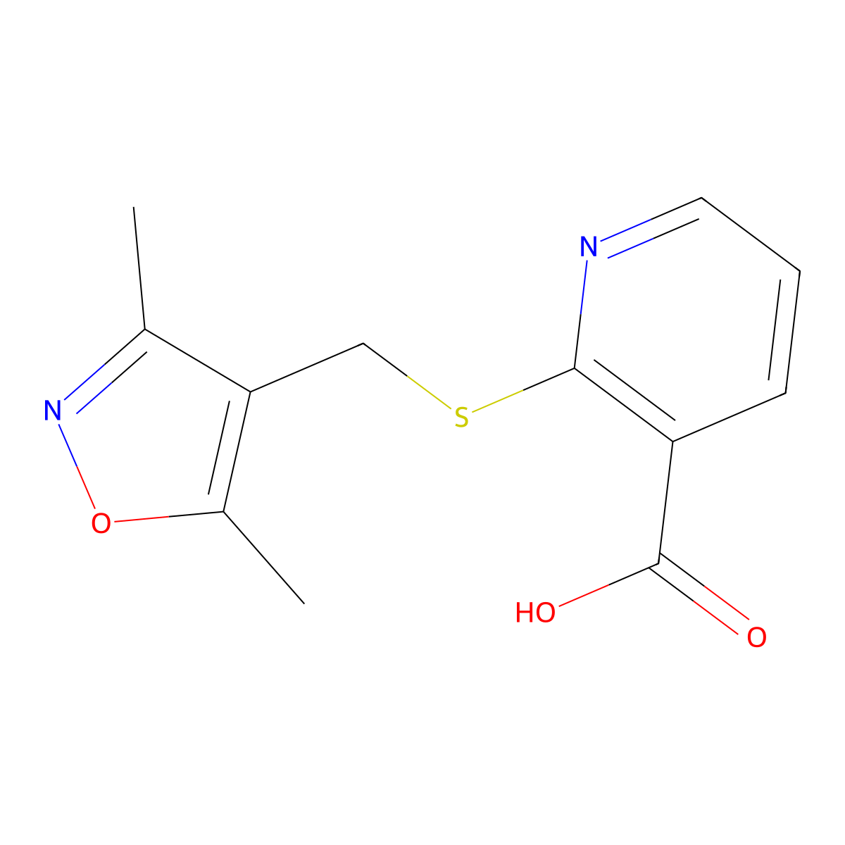 2-{[(Dimethyl-1,2-oxazol-4-yl)methyl]sulfanyl}pyridine-3-carboxylic acid molecular structure, CAS 851903-45-2