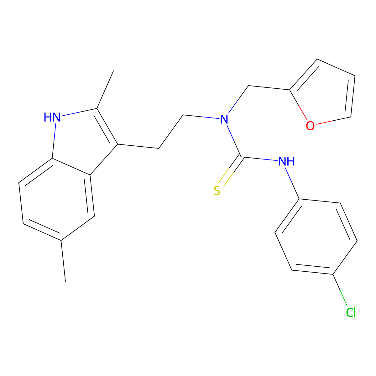 3-(4-chlorophenyl)-1-(2-(2,5-dimethyl-1H-indol-3-yl)ethyl)-1-(furan-2-ylmethyl)thiourea molecular structure, CAS 851936-92-0