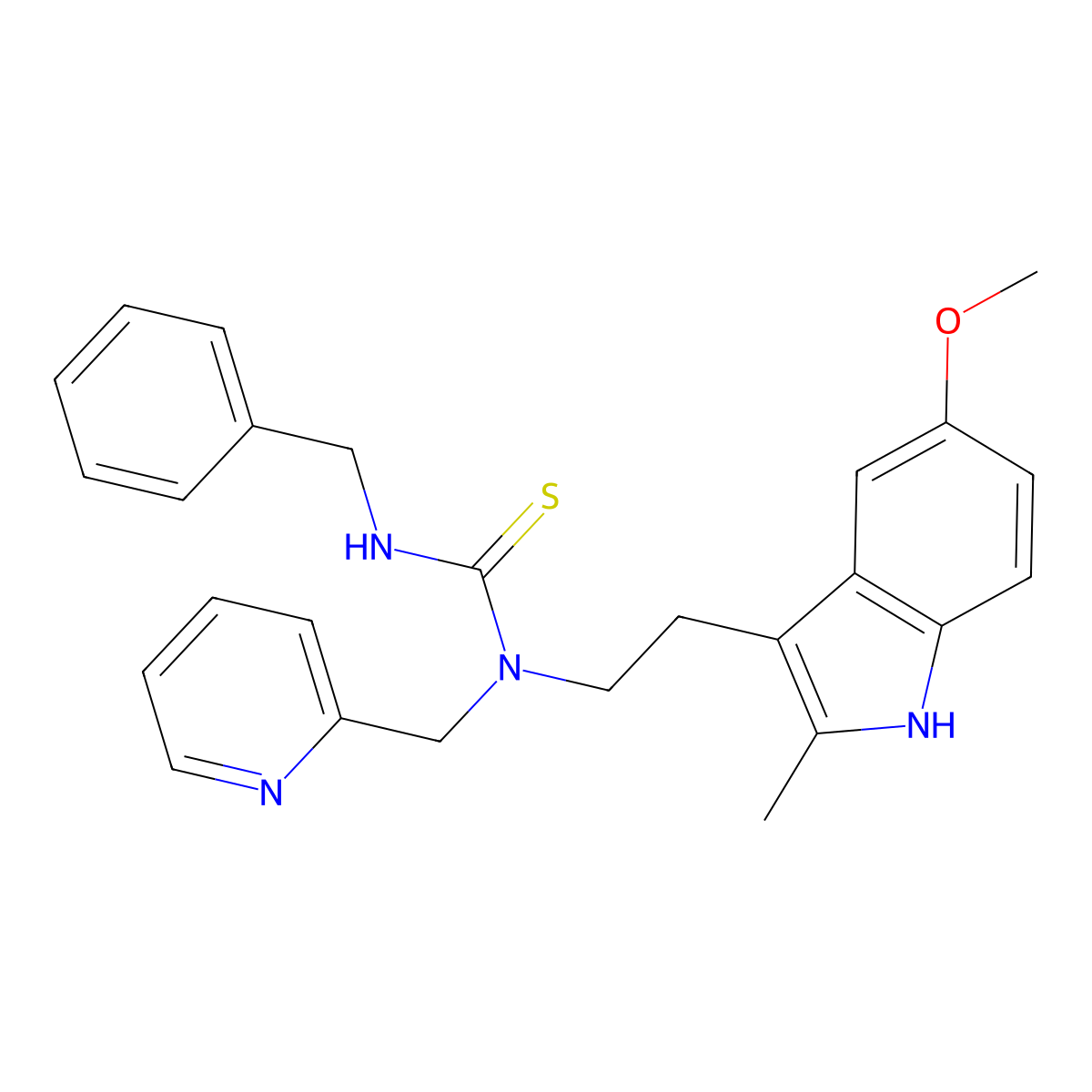 3-benzyl-1-[2-(5-methoxy-2-methyl-1H-indol-3-yl)ethyl]-1-(pyridin-2-ylmethyl)thiourea molecular structure, CAS 851936-98-6