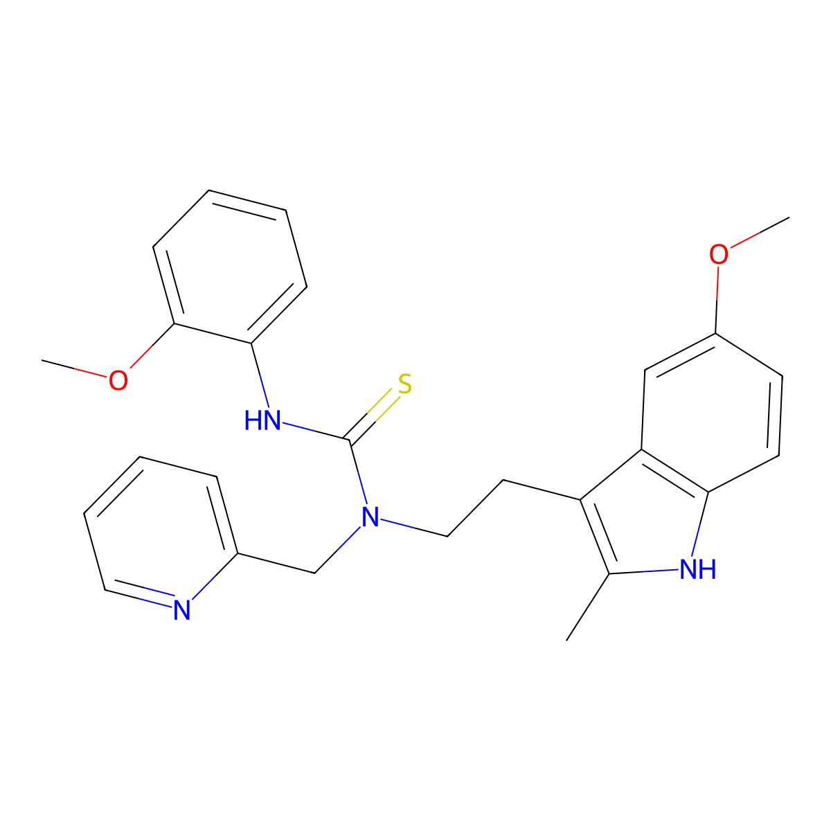 1-[2-(5-methoxy-2-methyl-1H-indol-3-yl)ethyl]-3-(2-methoxyphenyl)-1-(pyridin-2-ylmethyl)thiourea molecular structure, CAS 851937-07-0