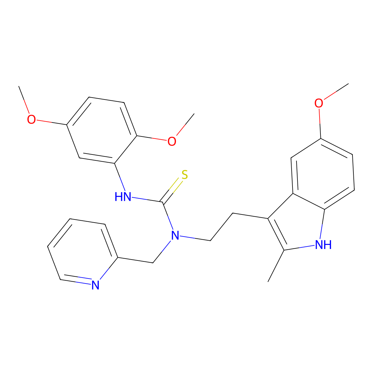 3-(2,5-dimethoxyphenyl)-1-(2-(5-methoxy-2-methyl-1H-indol-3-yl)ethyl)-1-(pyridin-2-ylmethyl)thiourea molecular structure, CAS 851937-10-5