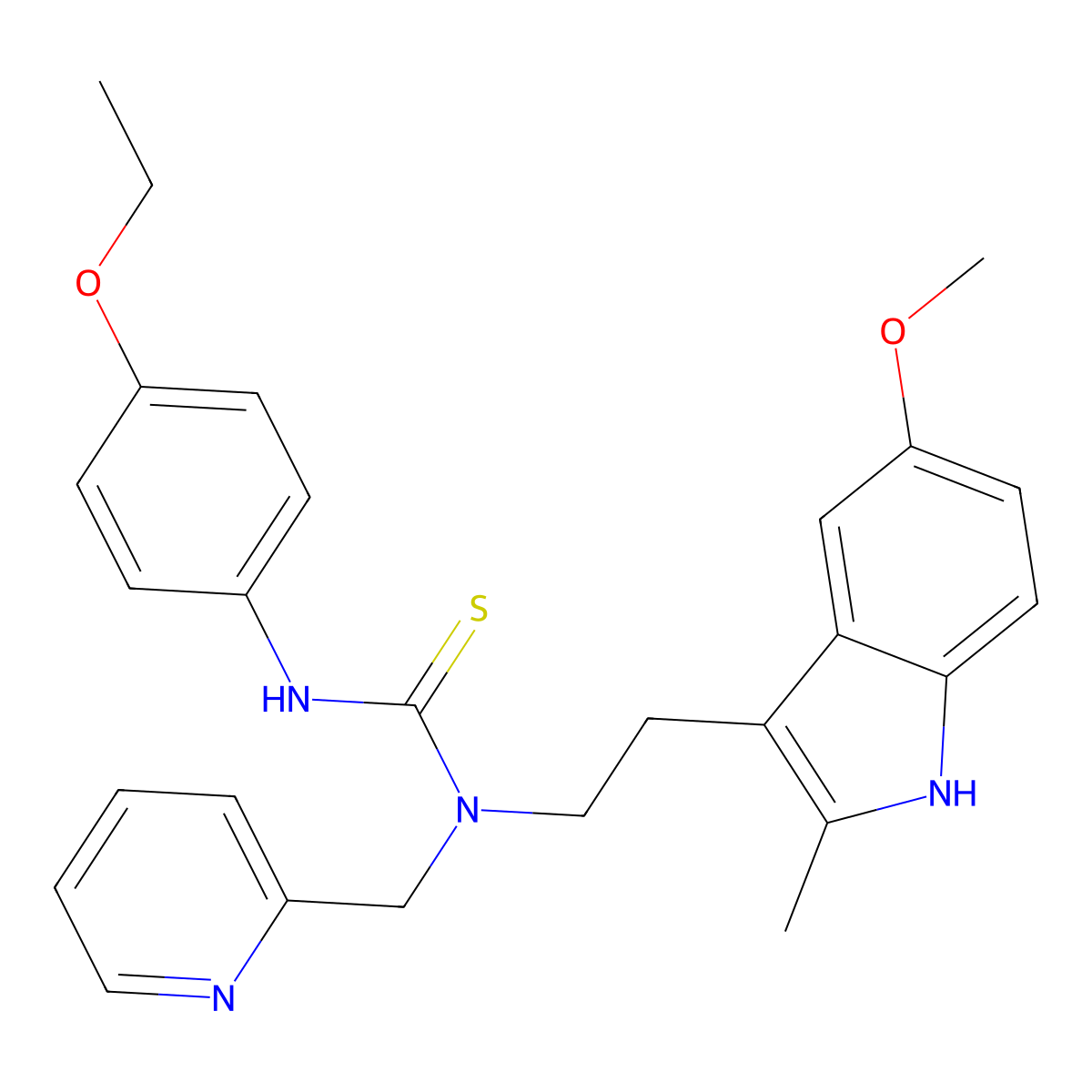 3-(4-ethoxyphenyl)-1-(2-(5-methoxy-2-methyl-1H-indol-3-yl)ethyl)-1-(pyridin-2-ylmethyl)thiourea molecular structure, CAS 851937-11-6