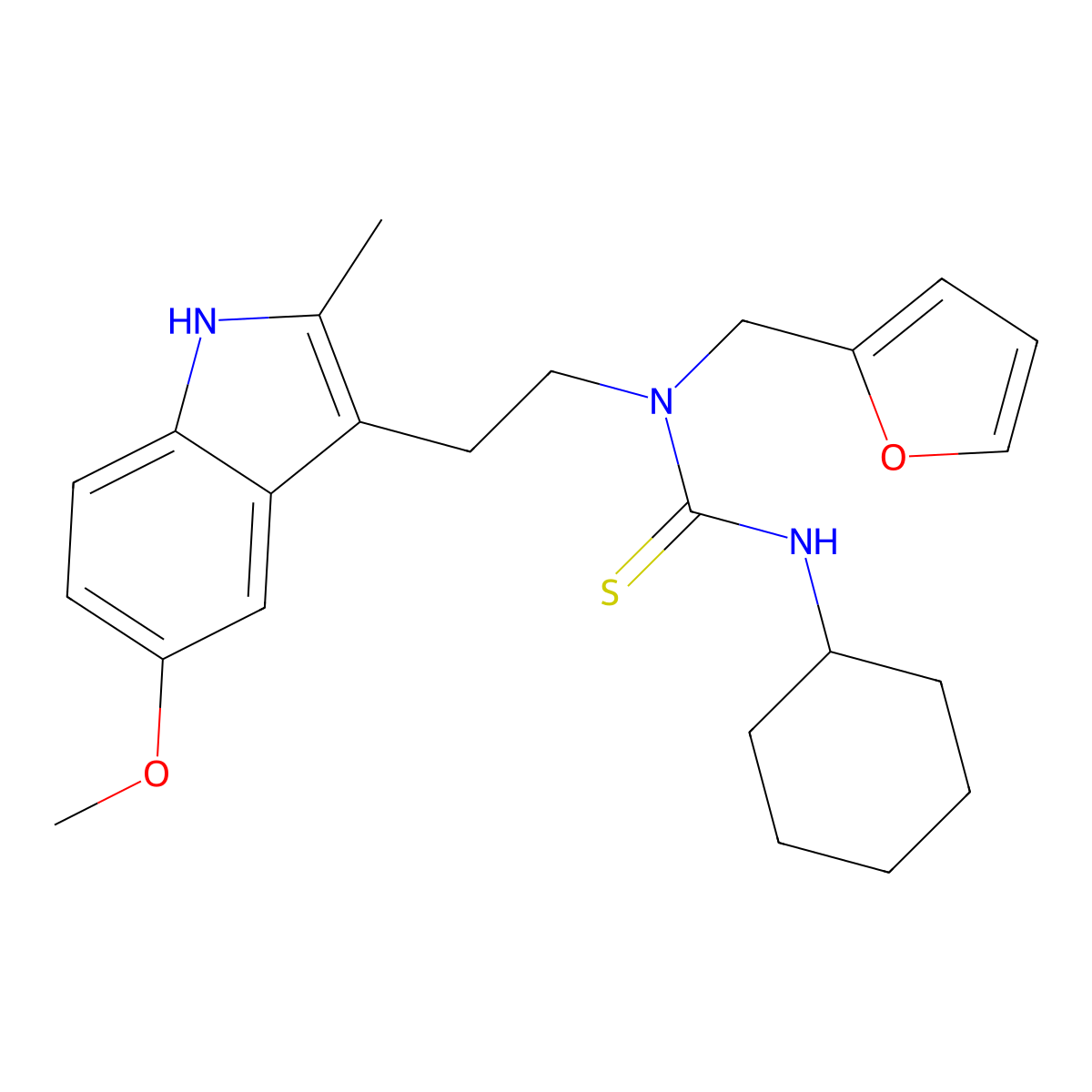 3-cyclohexyl-1-(furan-2-ylmethyl)-1-(2-(5-methoxy-2-methyl-1H-indol-3-yl)ethyl)thiourea molecular structure, CAS 851937-20-7