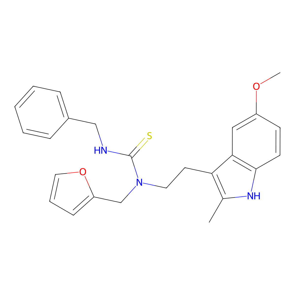 3-benzyl-1-(furan-2-ylmethyl)-1-(2-(5-methoxy-2-methyl-1H-indol-3-yl)ethyl)thiourea molecular structure, CAS 851937-21-8