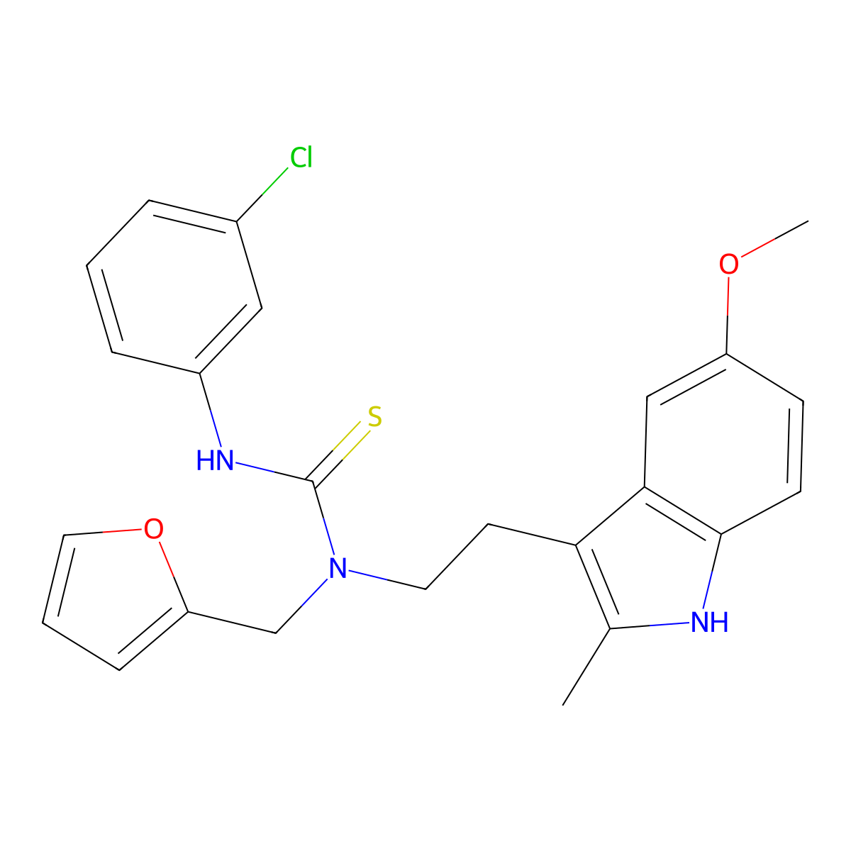 3-(3-chlorophenyl)-1-(furan-2-ylmethyl)-1-(2-(5-methoxy-2-methyl-1H-indol-3-yl)ethyl)thiourea molecular structure, CAS 851937-37-6
