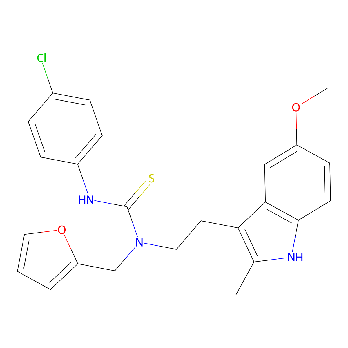 3-(4-chlorophenyl)-1-(furan-2-ylmethyl)-1-(2-(5-methoxy-2-methyl-1H-indol-3-yl)ethyl)thiourea molecular structure, CAS 851937-38-7