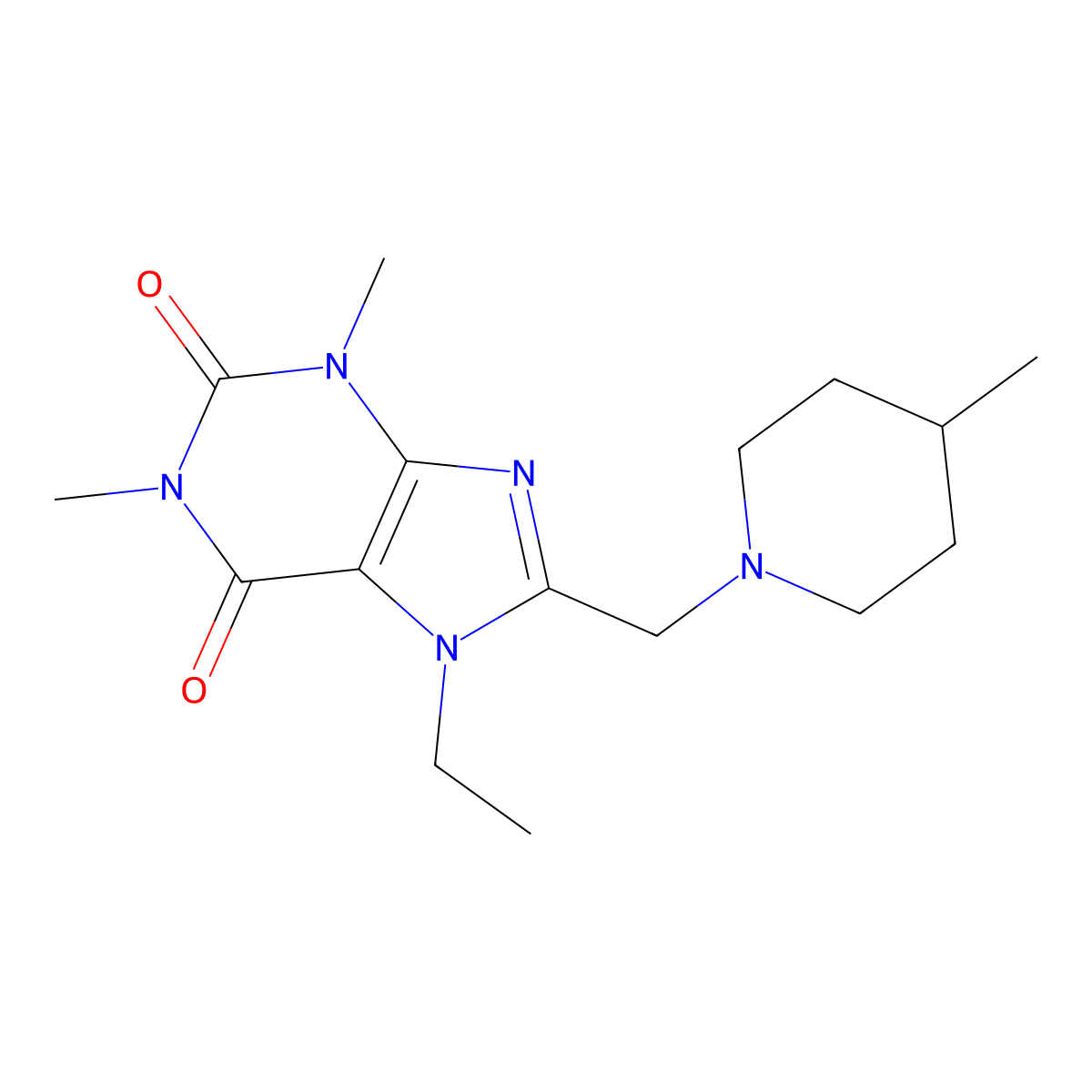 7-Ethyl-1,3-dimethyl-8-[(4-methylpiperidin-1-yl)methyl]purine-2,6-dione molecular structure, CAS 851937-39-8
