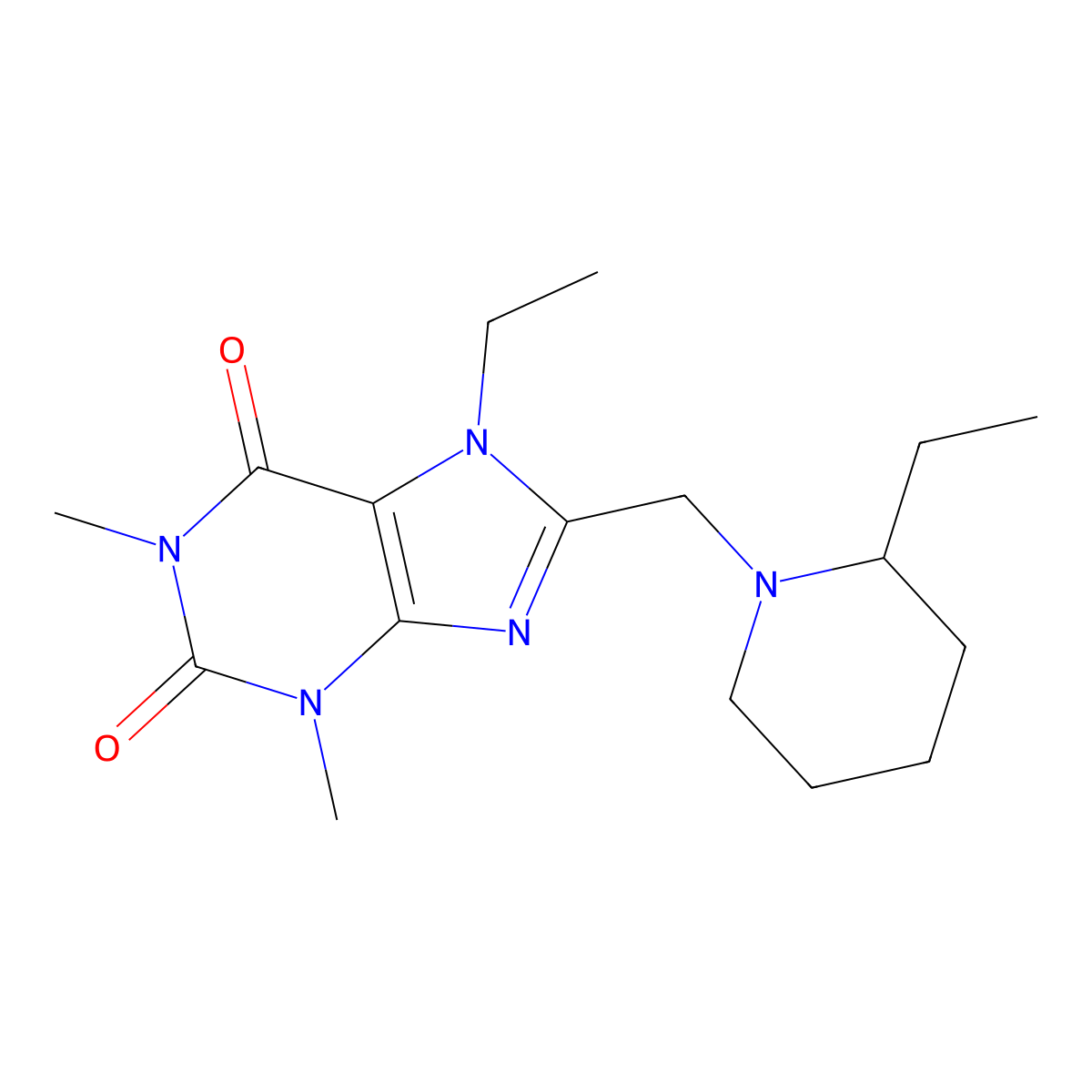 7-Ethyl-8-[(2-ethylpiperidin-1-yl)methyl]-1,3-dimethylpurine-2,6-dione molecular structure, CAS 851937-40-1