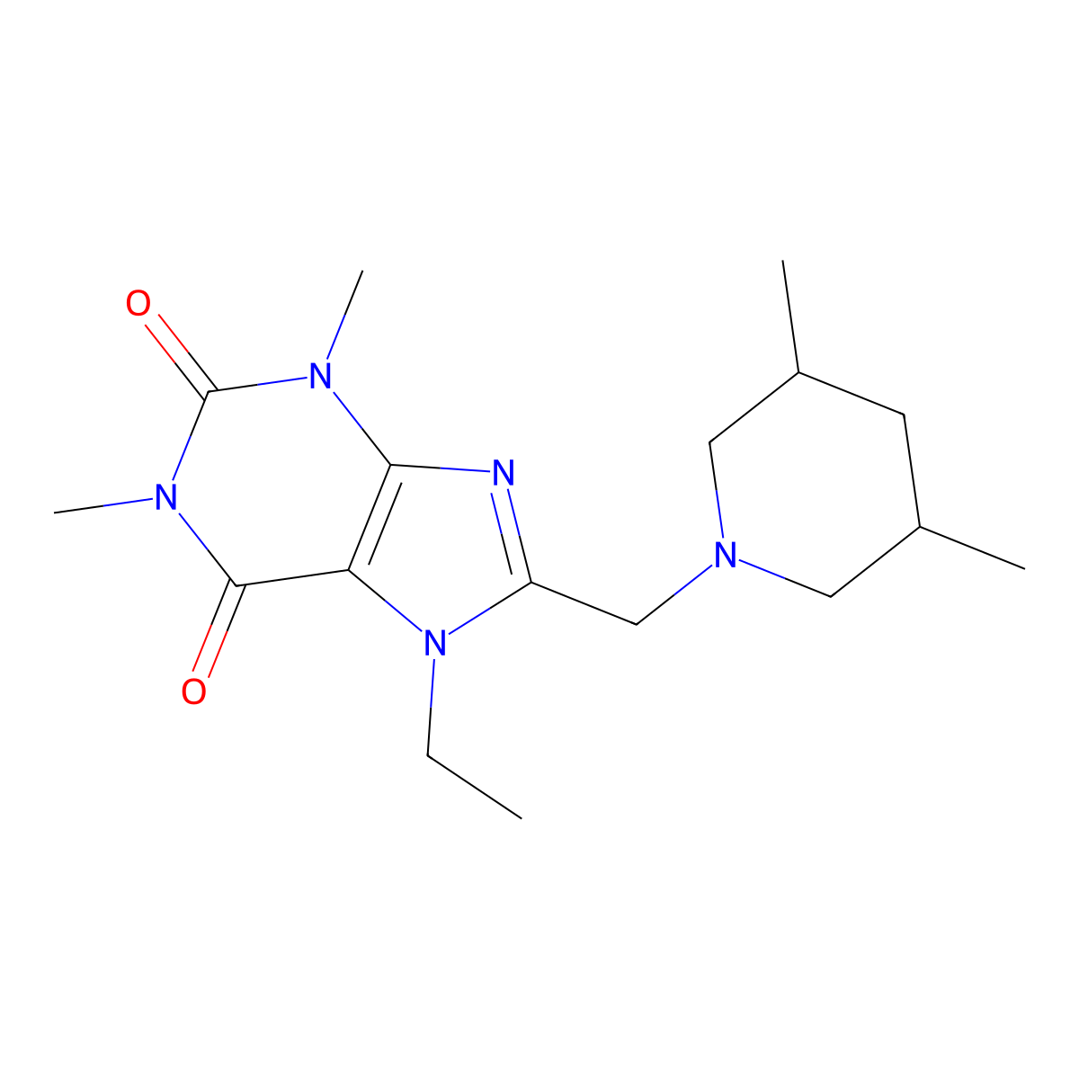 8-[(3,5-Dimethylpiperidin-1-yl)methyl]-7-ethyl-1,3-dimethylpurine-2,6-dione molecular structure, CAS 851937-41-2