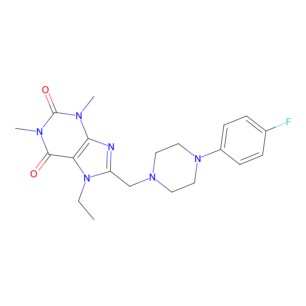 7-ethyl-8-{[4-(4-fluorophenyl)piperazin-1-yl]methyl}-1,3-dimethyl-3,7-dihydro-1H-purine-2,6-dione molecular structure, CAS 851937-43-4