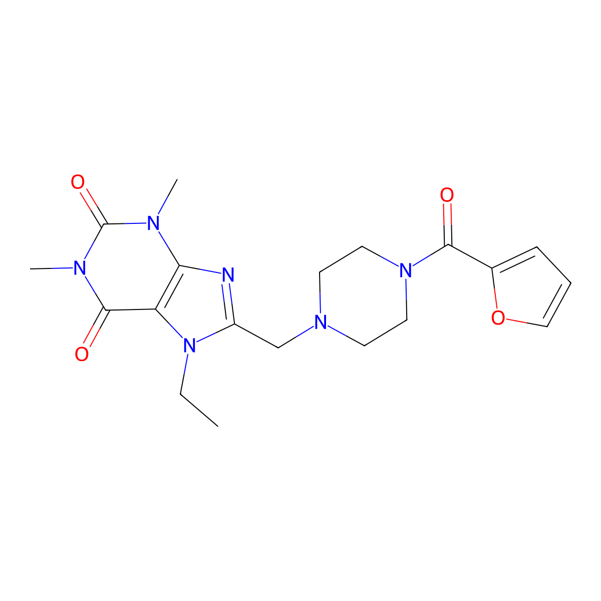 7-Ethyl-8-[[4-(furan-2-carbonyl)piperazin-1-yl]methyl]-1,3-dimethylpurine-2,6-dione molecular structure, CAS 851937-45-6