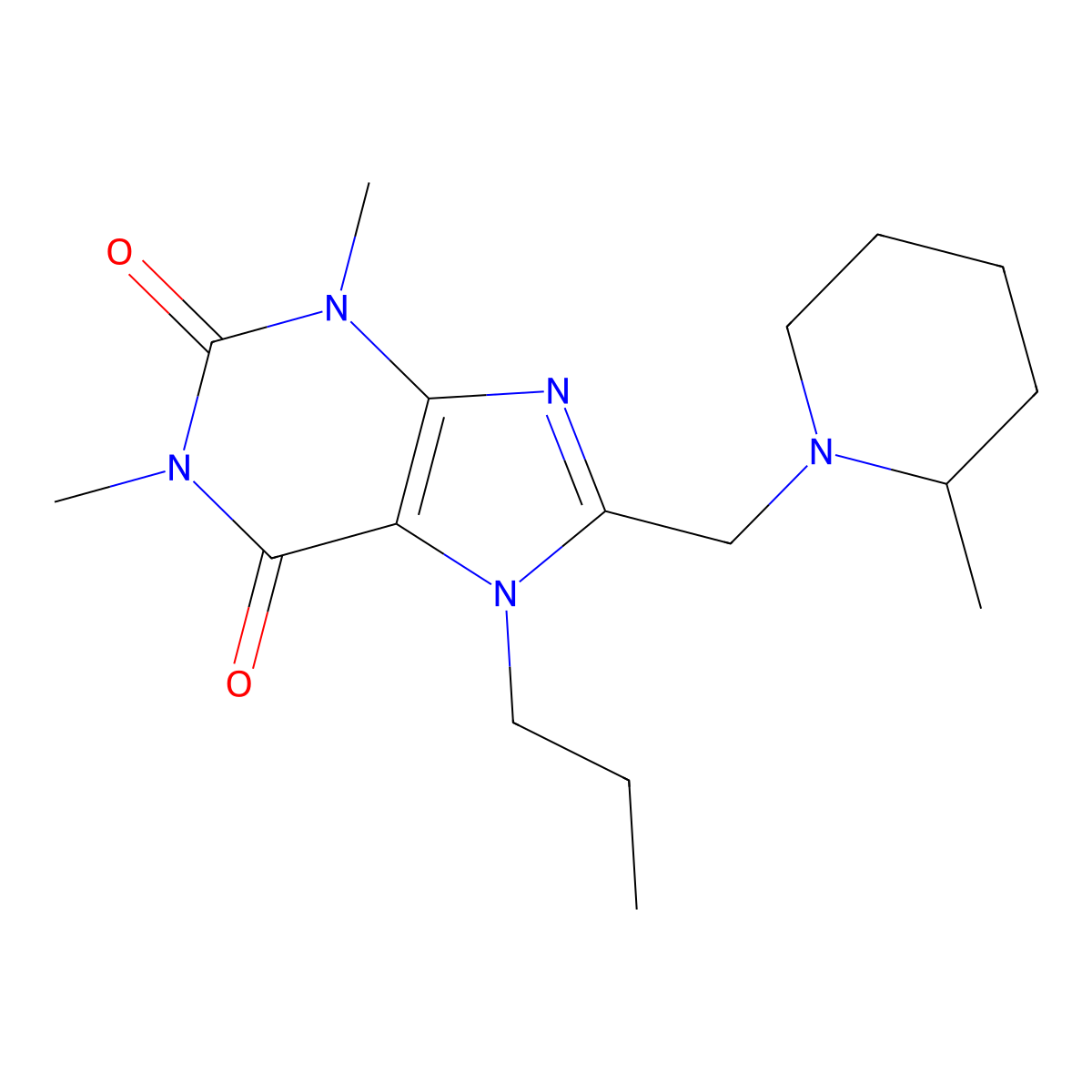 1,3-Dimethyl-8-[(2-methylpiperidin-1-yl)methyl]-7-propylpurine-2,6-dione molecular structure, CAS 851937-46-7