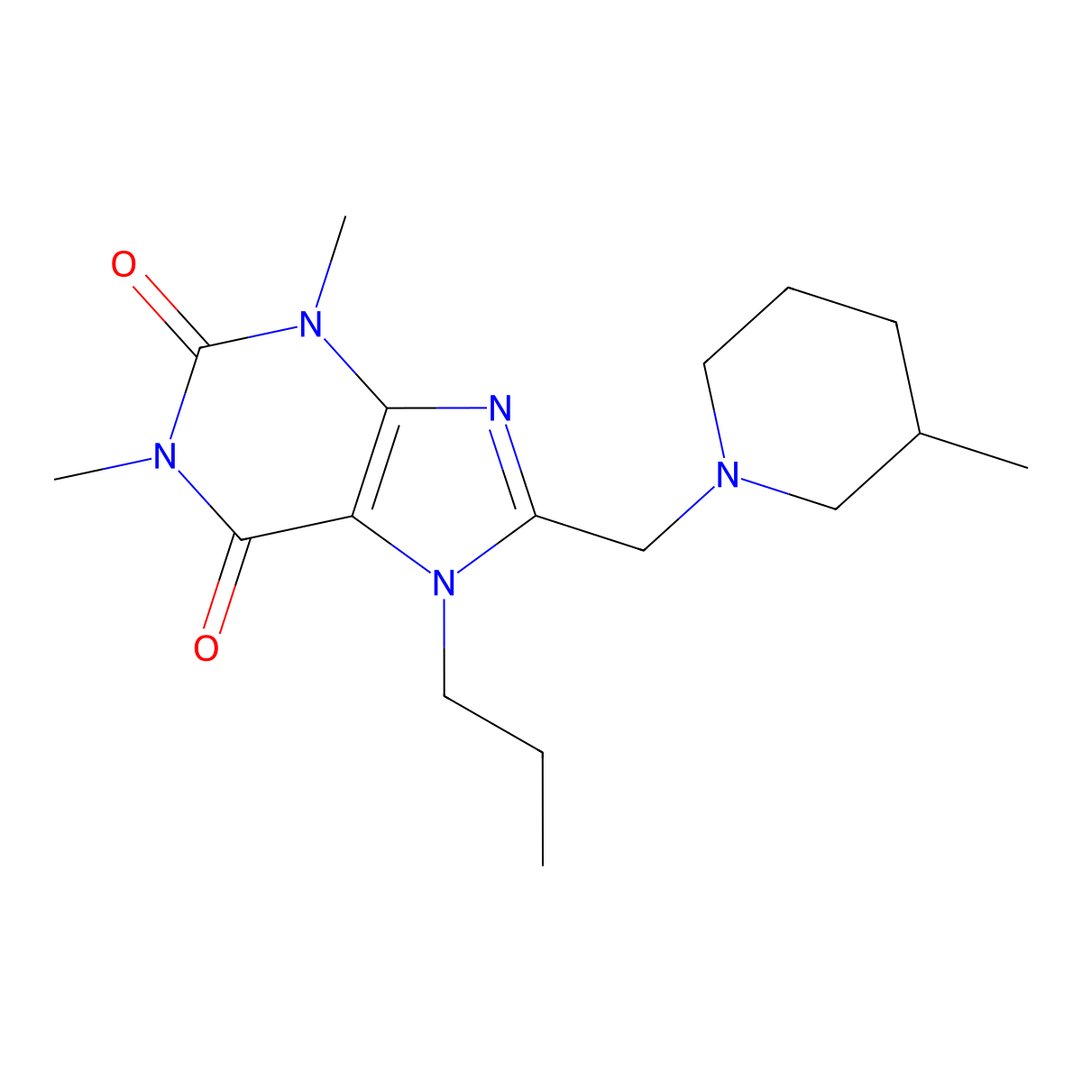 1,3-Dimethyl-8-[(3-methylpiperidin-1-yl)methyl]-7-propylpurine-2,6-dione molecular structure, CAS 851937-47-8