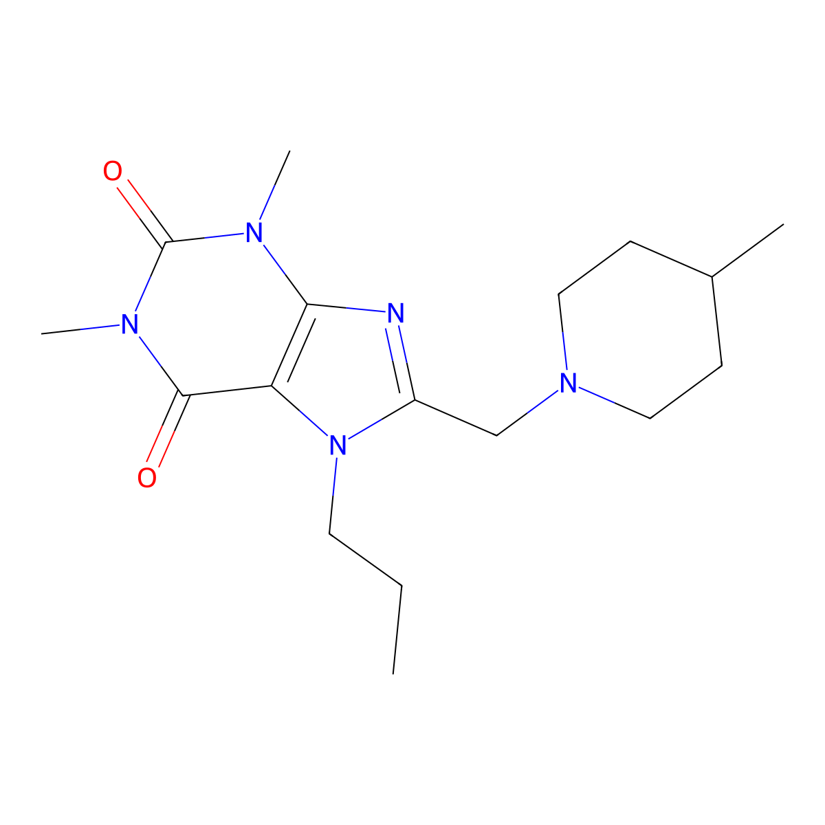 1,3-Dimethyl-8-[(4-methylpiperidin-1-yl)methyl]-7-propylpurine-2,6-dione molecular structure, CAS 851937-48-9