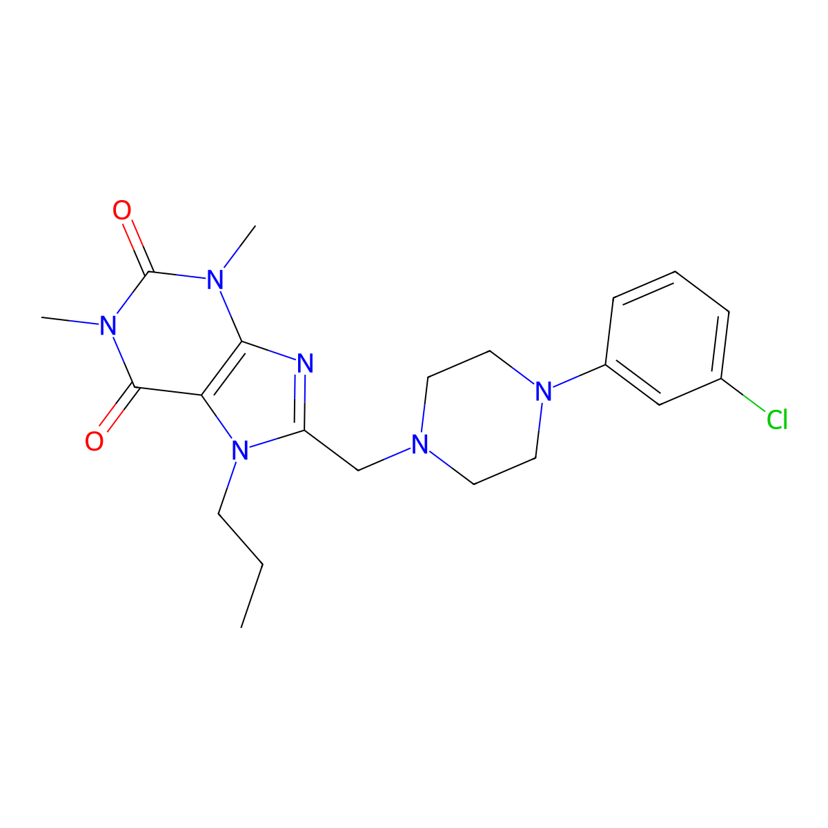 8-[[4-(3-Chlorophenyl)piperazin-1-yl]methyl]-1,3-dimethyl-7-propylpurine-2,6-dione molecular structure, CAS 851937-51-4