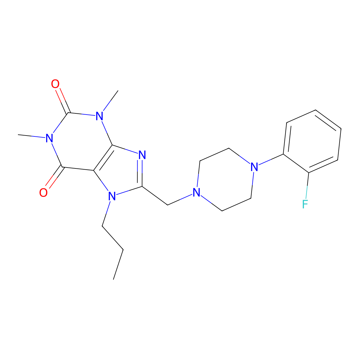 8-{[4-(2-fluorophenyl)piperazin-1-yl]methyl}-1,3-dimethyl-7-propyl-3,7-dihydro-1H-purine-2,6-dione molecular structure, CAS 851937-52-5