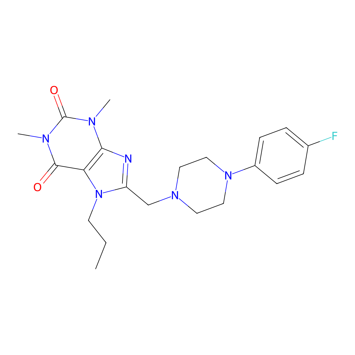 8-[[4-(4-Fluorophenyl)piperazin-1-yl]methyl]-1,3-dimethyl-7-propylpurine-2,6-dione molecular structure, CAS 851937-53-6