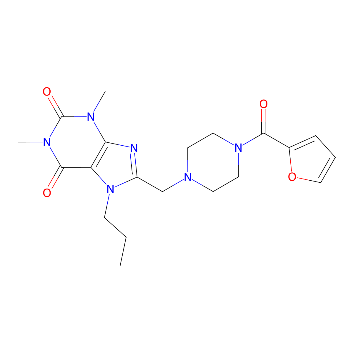 8-[[4-[2-Furanyl(oxo)methyl]-1-piperazinyl]methyl]-1,3-dimethyl-7-propylpurine-2,6-dione molecular structure, CAS 851937-56-9