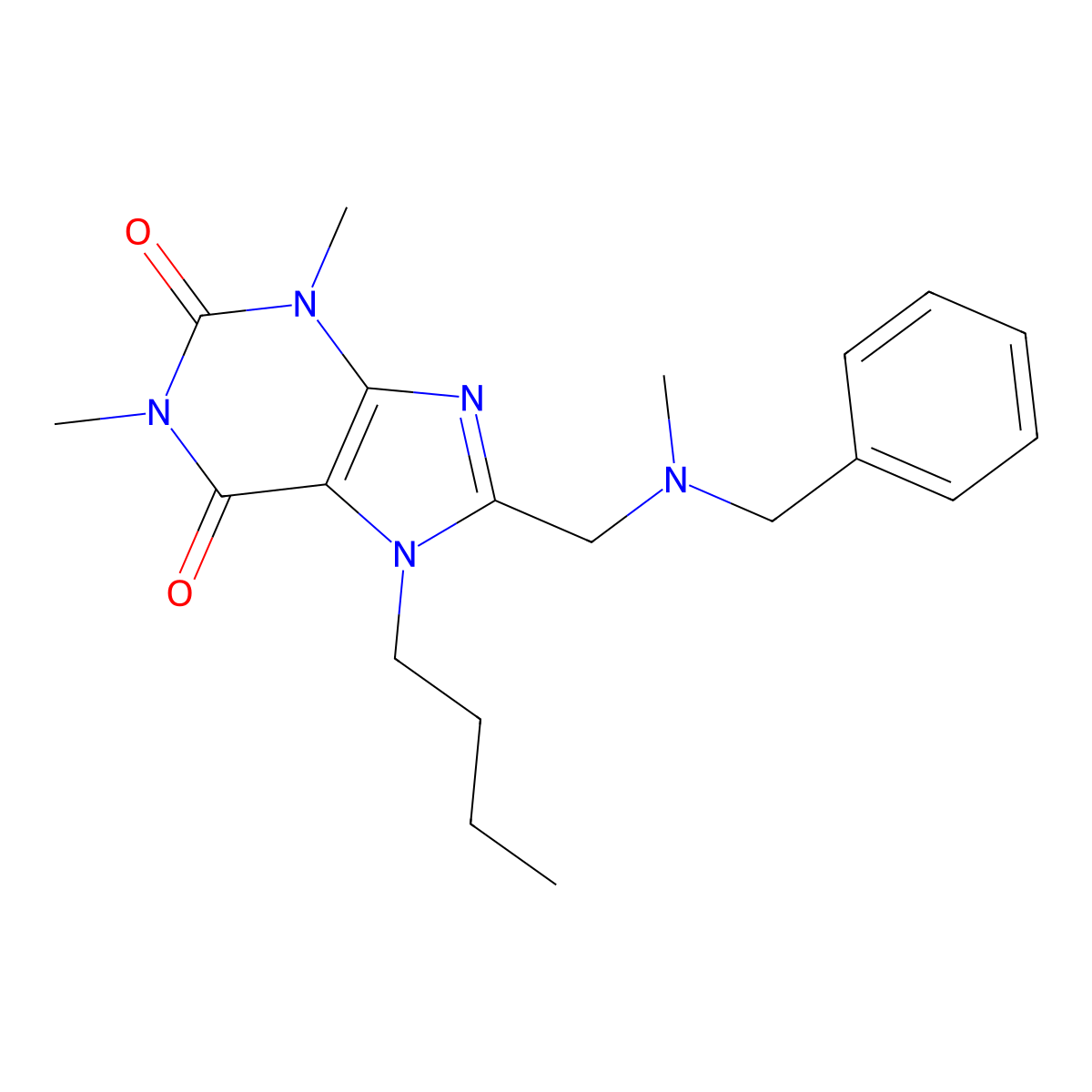8-[[Benzyl(methyl)amino]methyl]-7-butyl-1,3-dimethylpurine-2,6-dione molecular structure, CAS 851937-57-0