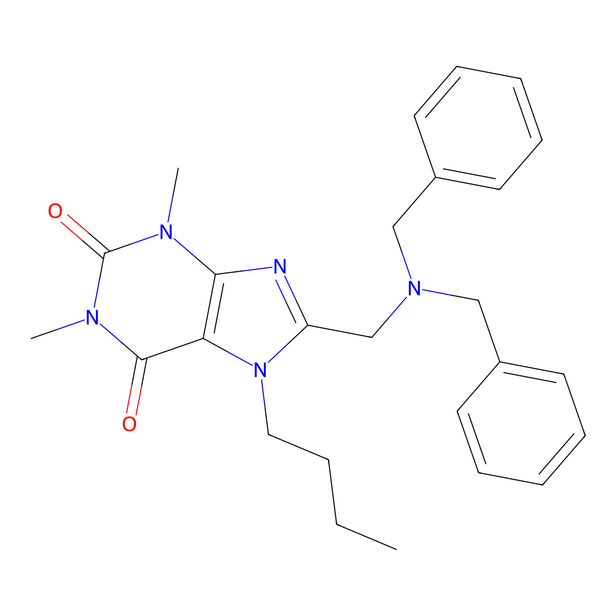 7-butyl-8-[(dibenzylamino)methyl]-1,3-dimethyl-3,7-dihydro-1H-purine-2,6-dione molecular structure, CAS 851937-58-1