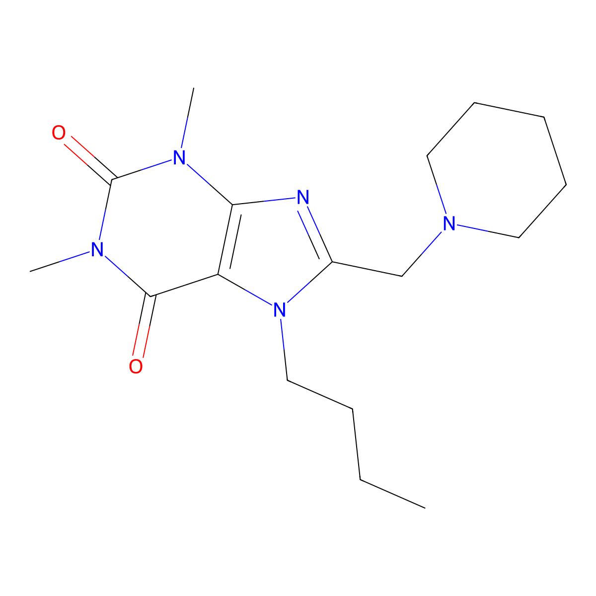 7-butyl-1,3-dimethyl-8-(piperidin-1-ylmethyl)-3,7-dihydro-1H-purine-2,6-dione molecular structure, CAS 851937-59-2