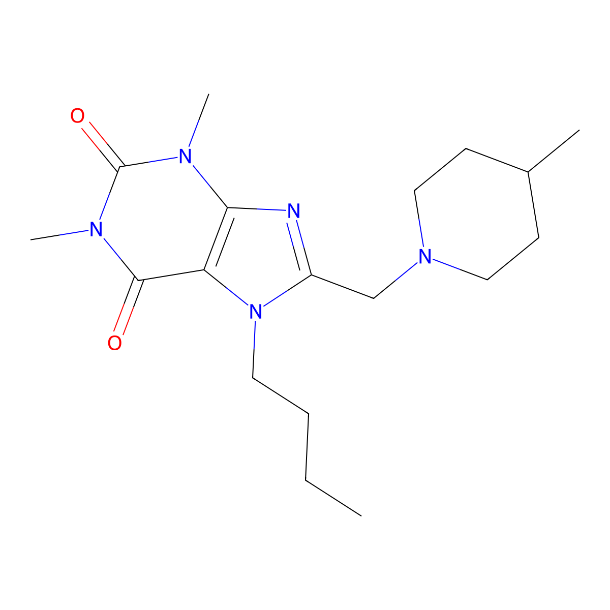 7-butyl-1,3-dimethyl-8-[(4-methylpiperidin-1-yl)methyl]-3,7-dihydro-1H-purine-2,6-dione molecular structure, CAS 851937-60-5