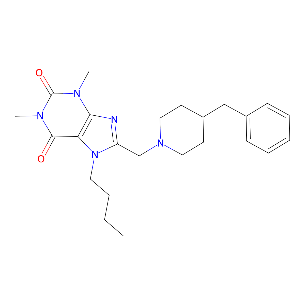 8-[(4-benzylpiperidin-1-yl)methyl]-7-butyl-1,3-dimethyl-2,3,6,7-tetrahydro-1H-purine-2,6-dione molecular structure, CAS 851937-62-7