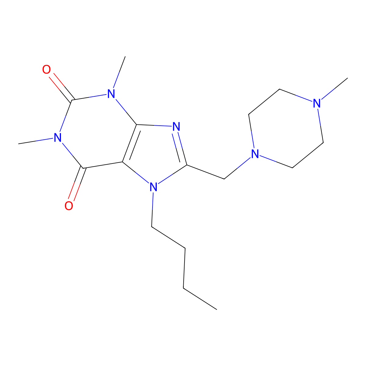 7-Butyl-1,3-dimethyl-8-[(4-methylpiperazin-1-yl)methyl]purine-2,6-dione molecular structure, CAS 851937-63-8