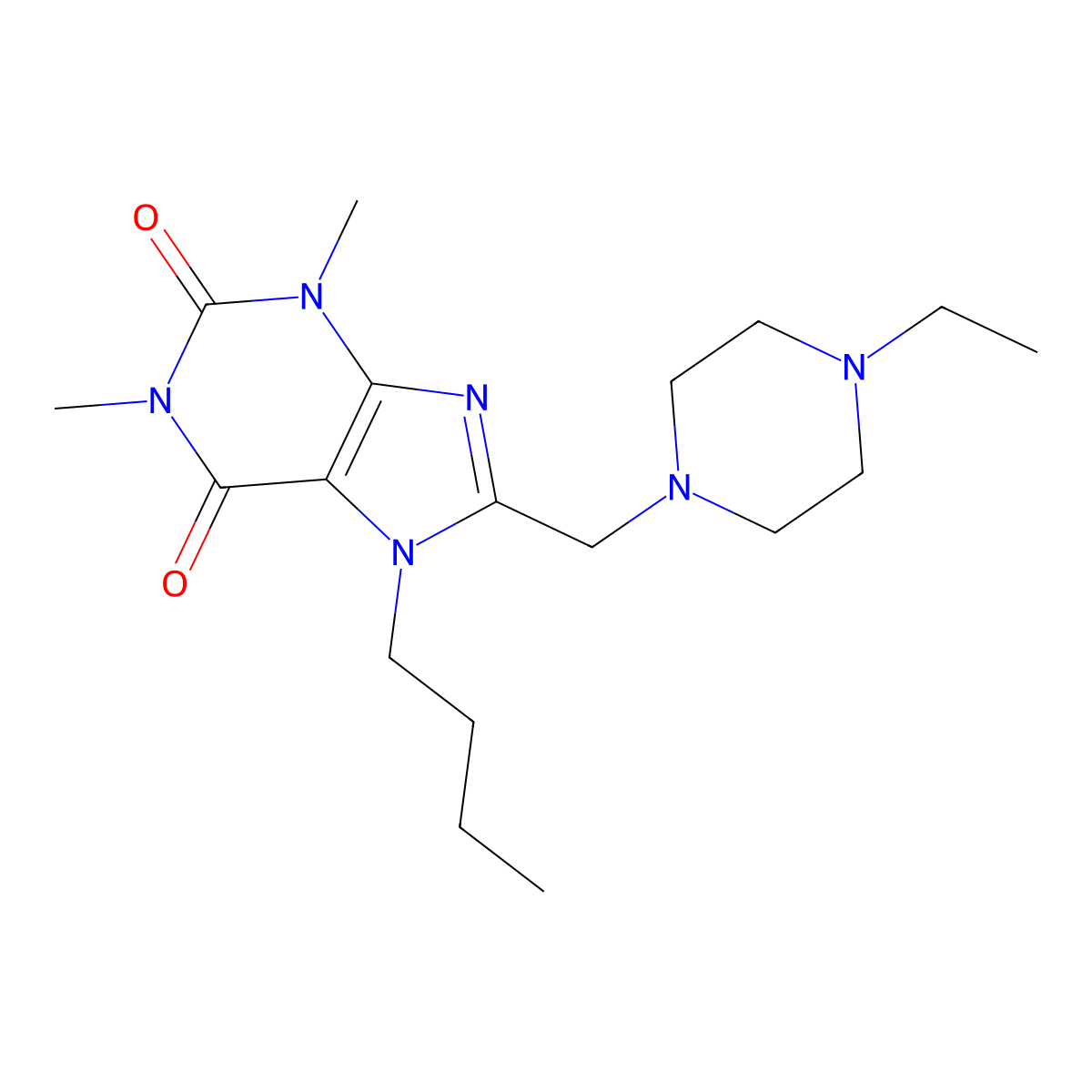 7-butyl-8-[(4-ethylpiperazin-1-yl)methyl]-1,3-dimethyl-3,7-dihydro-1H-purine-2,6-dione molecular structure, CAS 851937-64-9