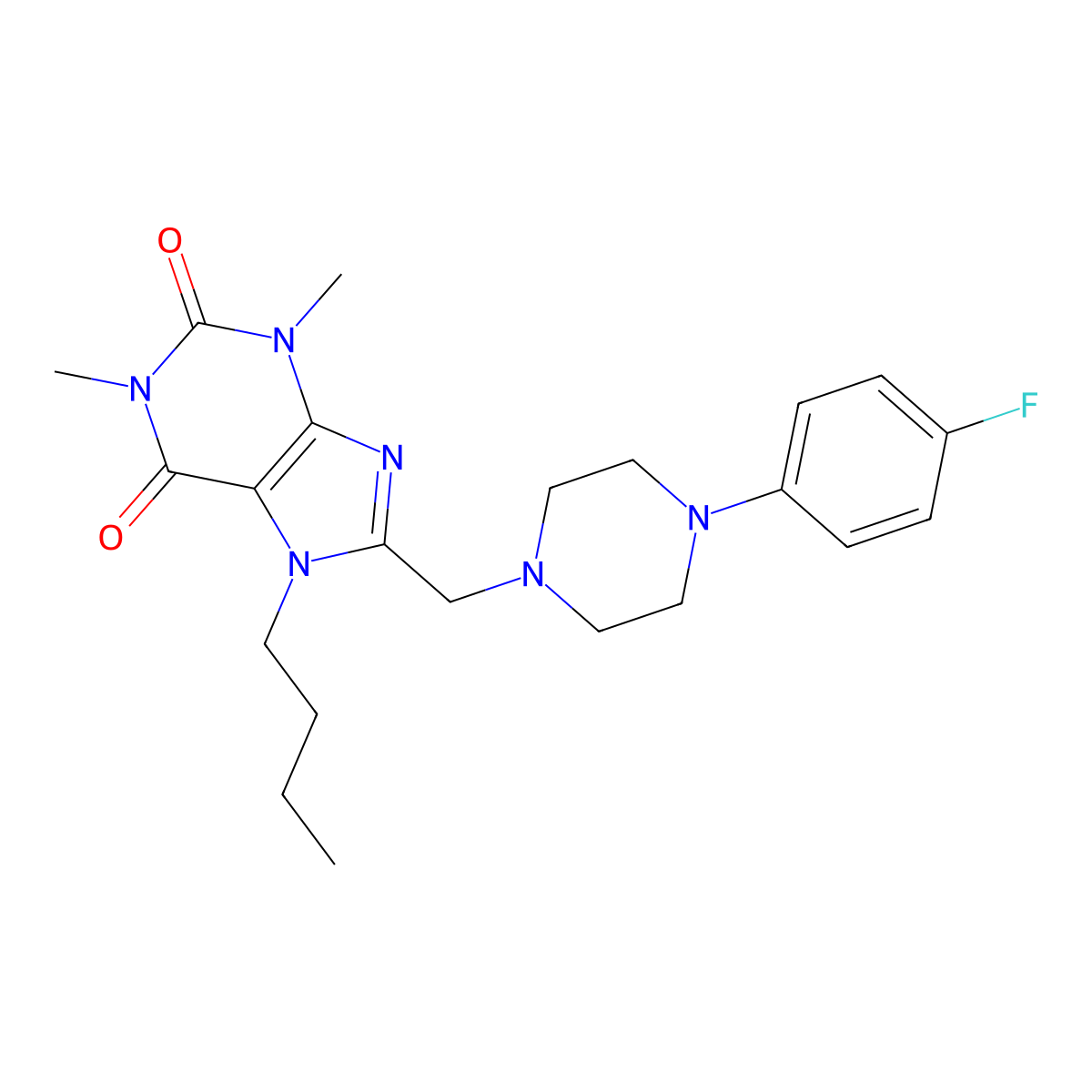7-Butyl-8-[[4-(4-fluorophenyl)piperazin-1-yl]methyl]-1,3-dimethylpurine-2,6-dione molecular structure, CAS 851937-68-3