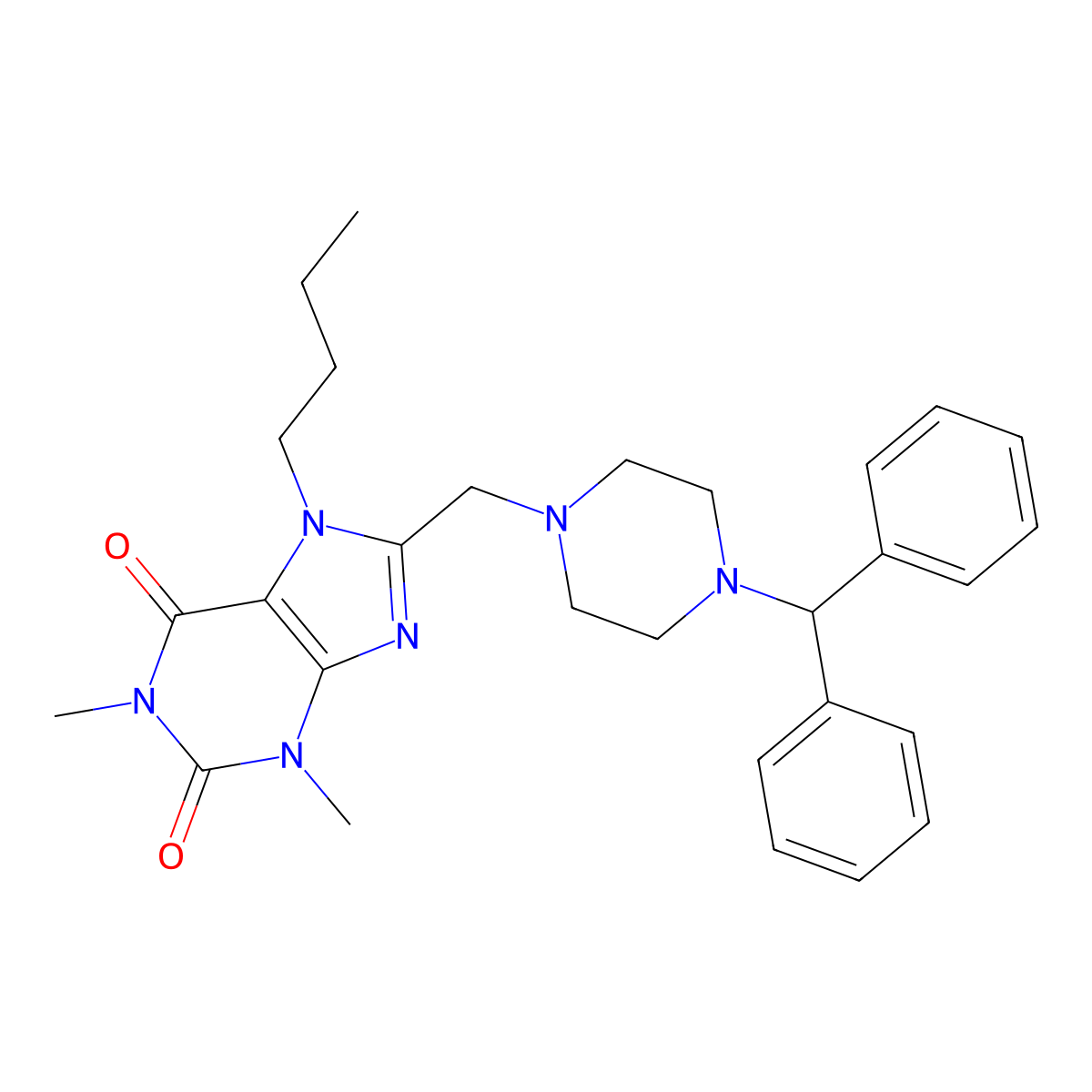 8-[(4-Benzhydrylpiperazin-1-yl)methyl]-7-butyl-1,3-dimethylpurine-2,6-dione molecular structure, CAS 851937-70-7