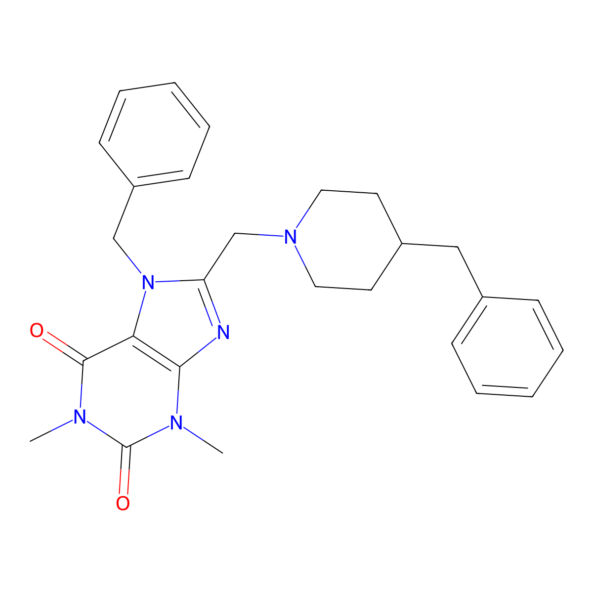 7-Benzyl-8-[(4-benzylpiperidin-1-yl)methyl]-1,3-dimethylpurine-2,6-dione molecular structure, CAS 851937-74-1