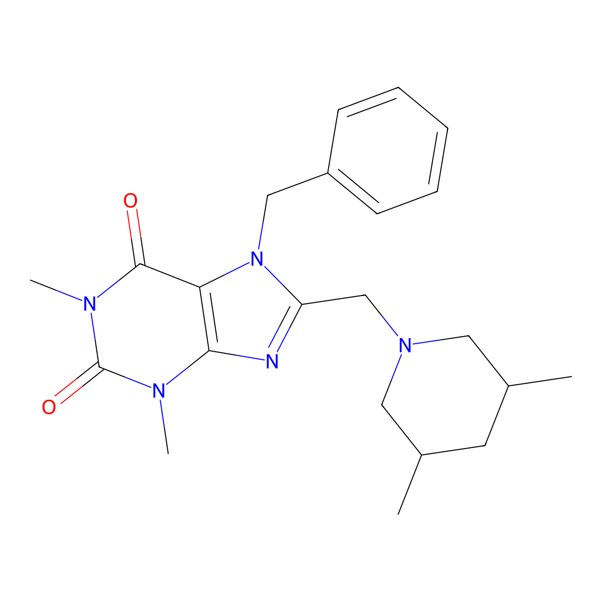 7-Benzyl-8-[(3,5-dimethylpiperidin-1-yl)methyl]-1,3-dimethylpurine-2,6-dione molecular structure, CAS 851937-75-2