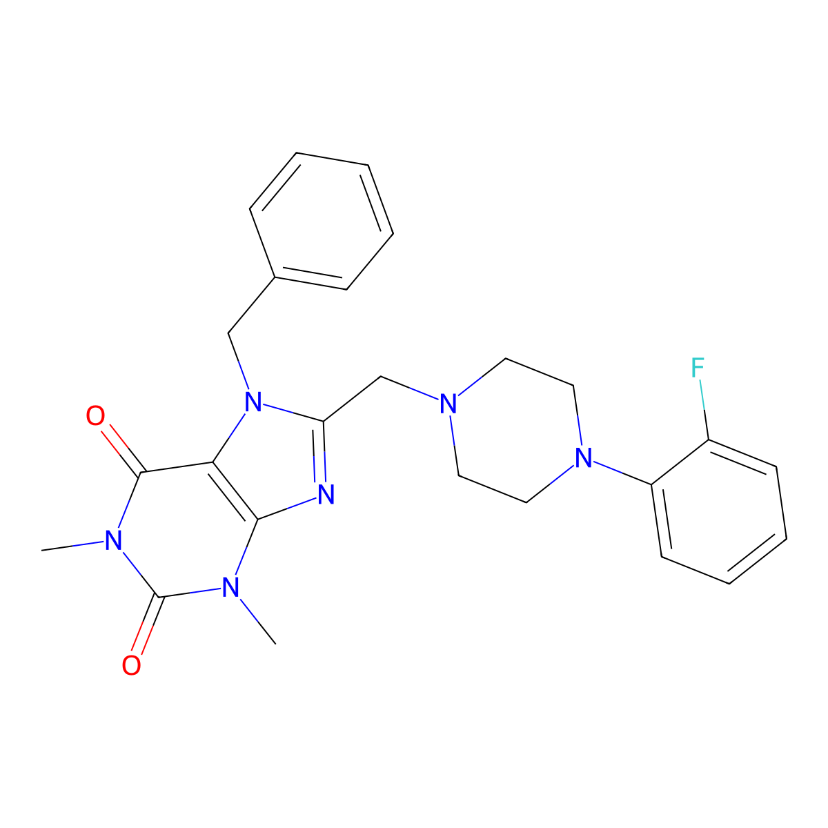 7-benzyl-8-{[4-(2-fluorophenyl)piperazin-1-yl]methyl}-1,3-dimethyl-2,3,6,7-tetrahydro-1H-purine-2,6-dione molecular structure, CAS 851937-81-0