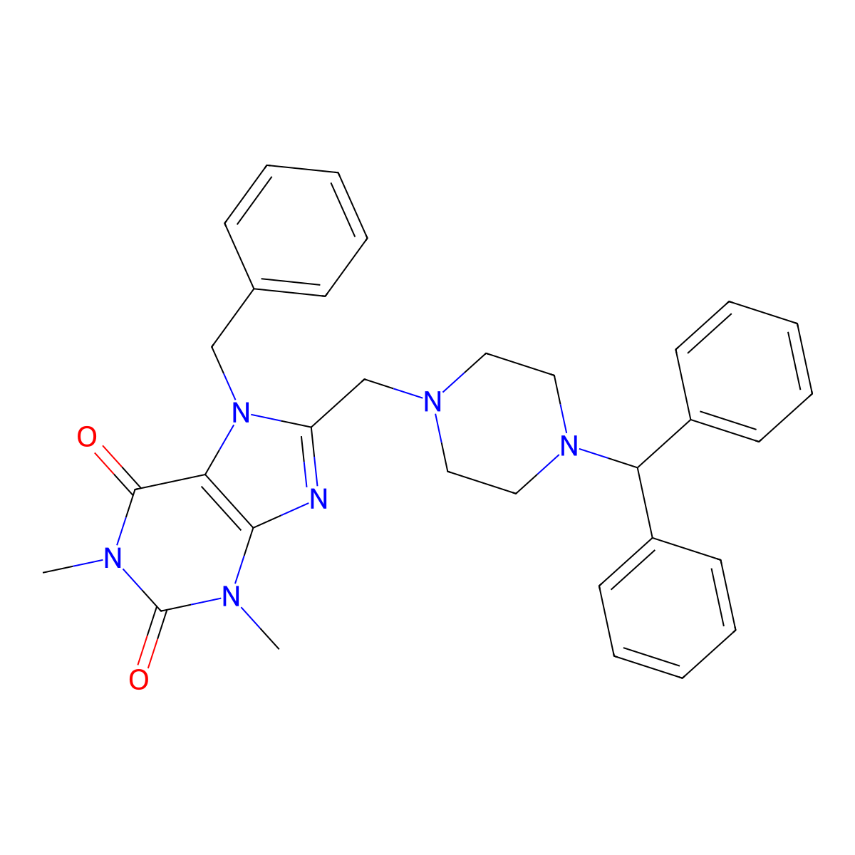8-[(4-Benzhydrylpiperazin-1-yl)methyl]-7-benzyl-1,3-dimethylpurine-2,6-dione molecular structure, CAS 851937-85-4