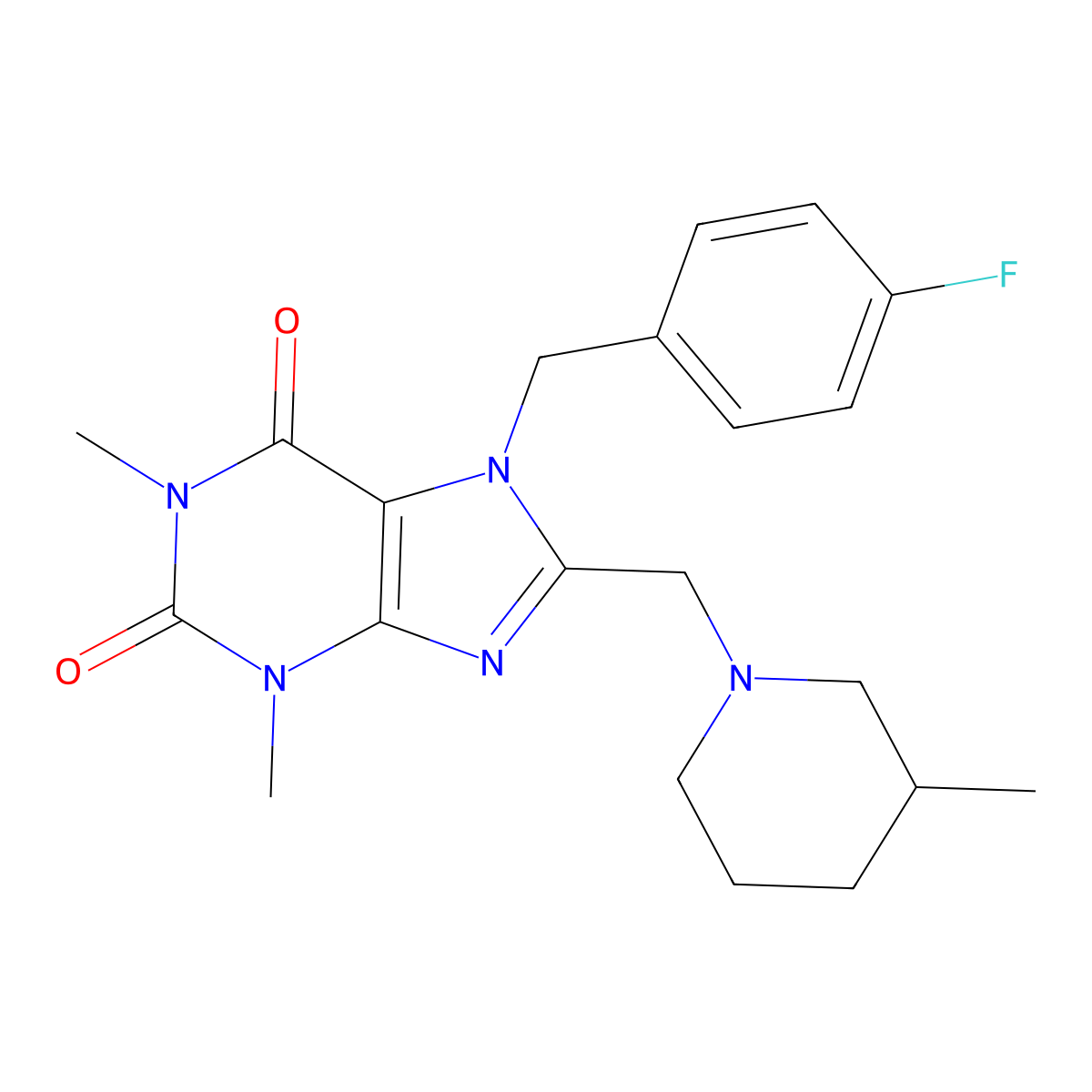 7-[(4-Fluorophenyl)methyl]-1,3-dimethyl-8-[(3-methylpiperidin-1-yl)methyl]purine-2,6-dione molecular structure, CAS 851937-89-8