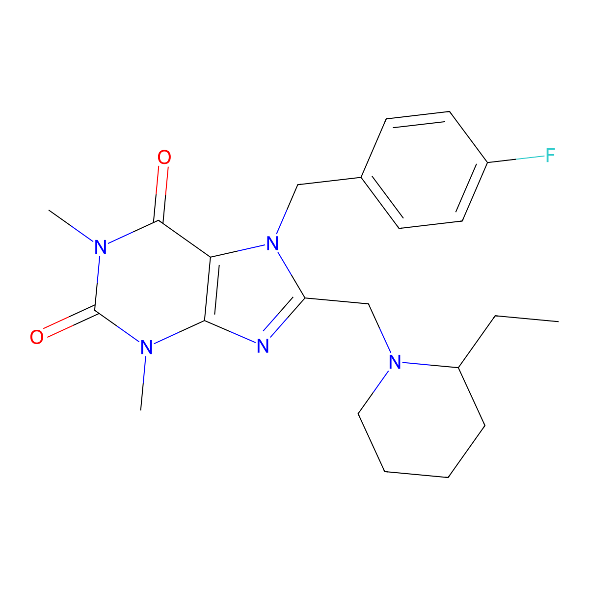 8-[(2-Ethylpiperidin-1-yl)methyl]-7-[(4-fluorophenyl)methyl]-1,3-dimethylpurine-2,6-dione molecular structure, CAS 851937-91-2
