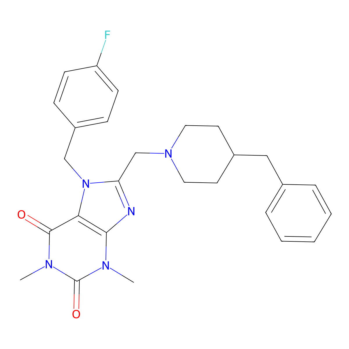 8-[(4-benzylpiperidin-1-yl)methyl]-7-[(4-fluorophenyl)methyl]-1,3-dimethyl-2,3,6,7-tetrahydro-1H-purine-2,6-dione molecular structure, CAS 851937-92-3