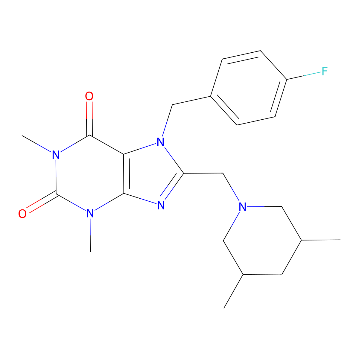 8-[(3,5-Dimethylpiperidin-1-yl)methyl]-7-[(4-fluorophenyl)methyl]-1,3-dimethylpurine-2,6-dione molecular structure, CAS 851937-93-4