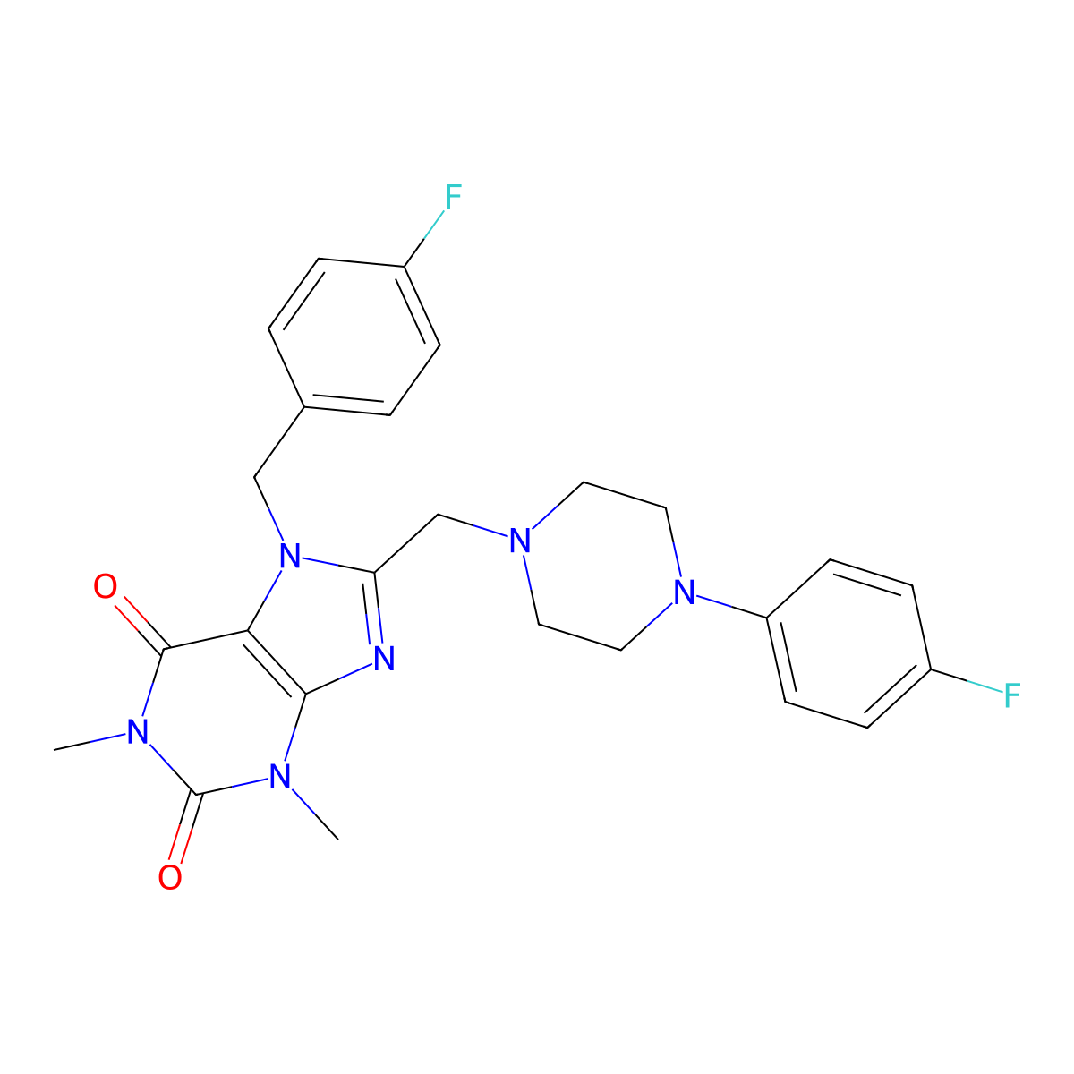 7-[(4-Fluorophenyl)methyl]-8-[[4-(4-fluorophenyl)piperazin-1-yl]methyl]-1,3-dimethylpurine-2,6-dione molecular structure, CAS 851938-01-7