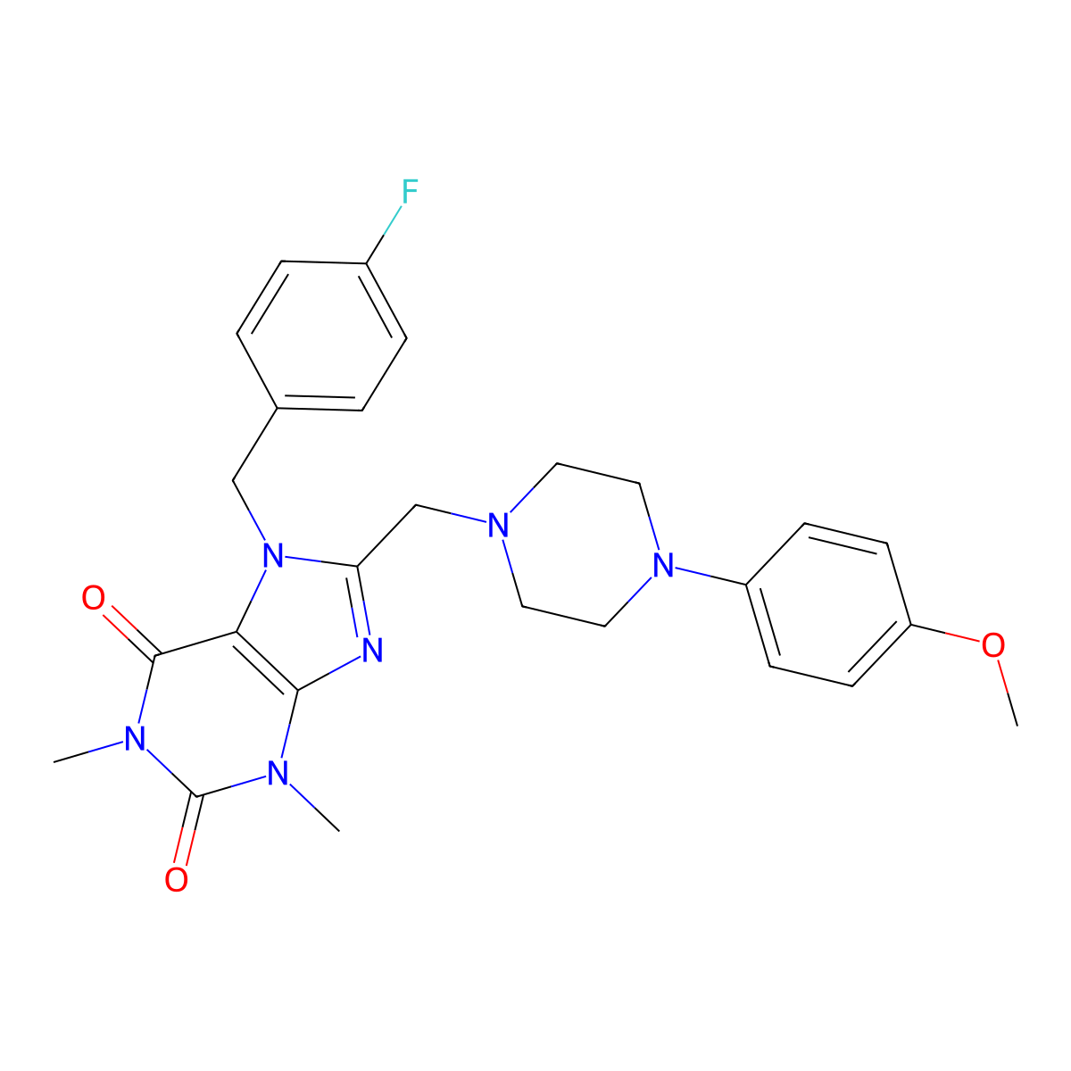 7-[(4-Fluorophenyl)methyl]-8-[[4-(4-methoxyphenyl)piperazin-1-yl]methyl]-1,3-dimethylpurine-2,6-dione molecular structure, CAS 851938-02-8