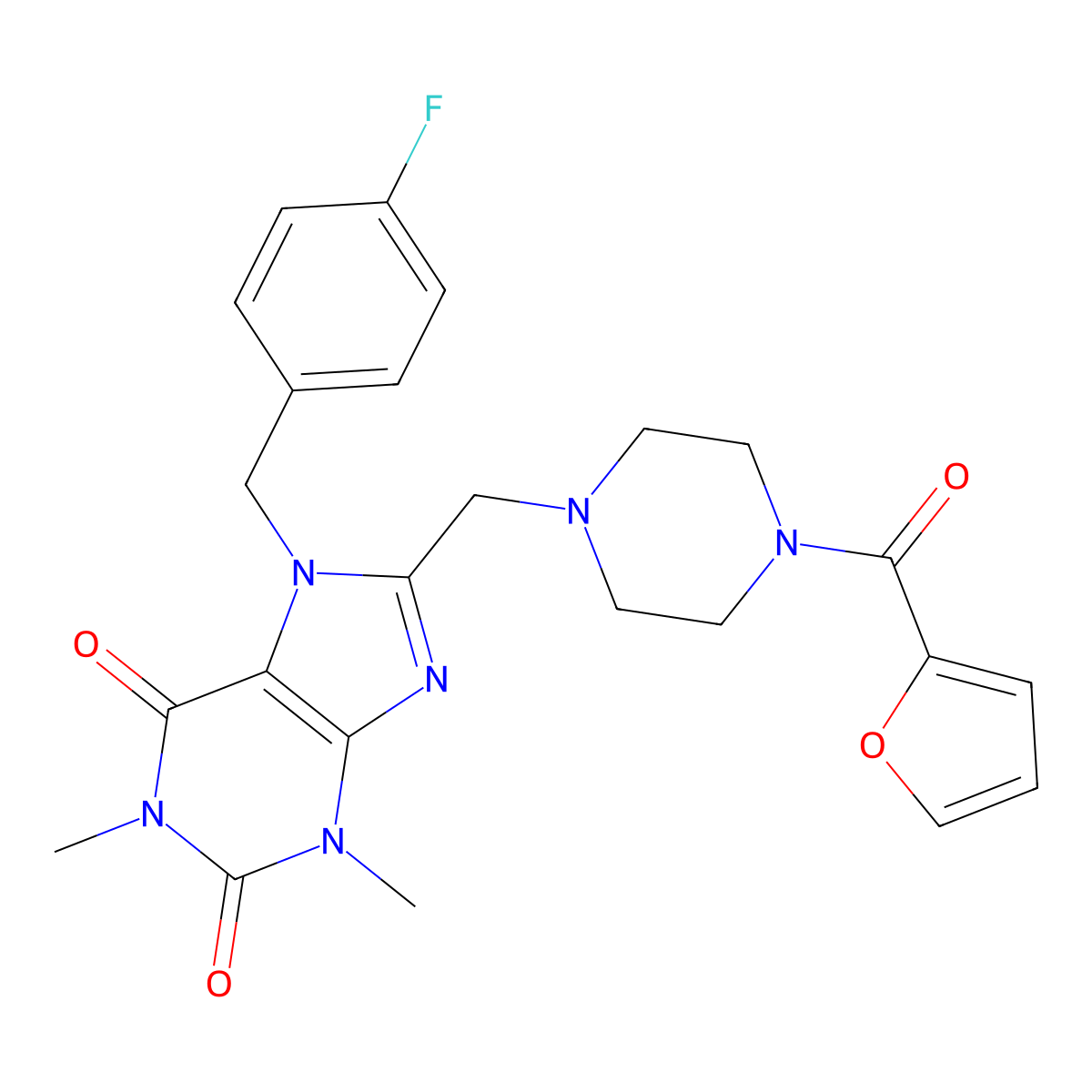 7-[(4-Fluorophenyl)methyl]-8-[[4-(furan-2-carbonyl)piperazin-1-yl]methyl]-1,3-dimethylpurine-2,6-dione molecular structure, CAS 851938-04-0