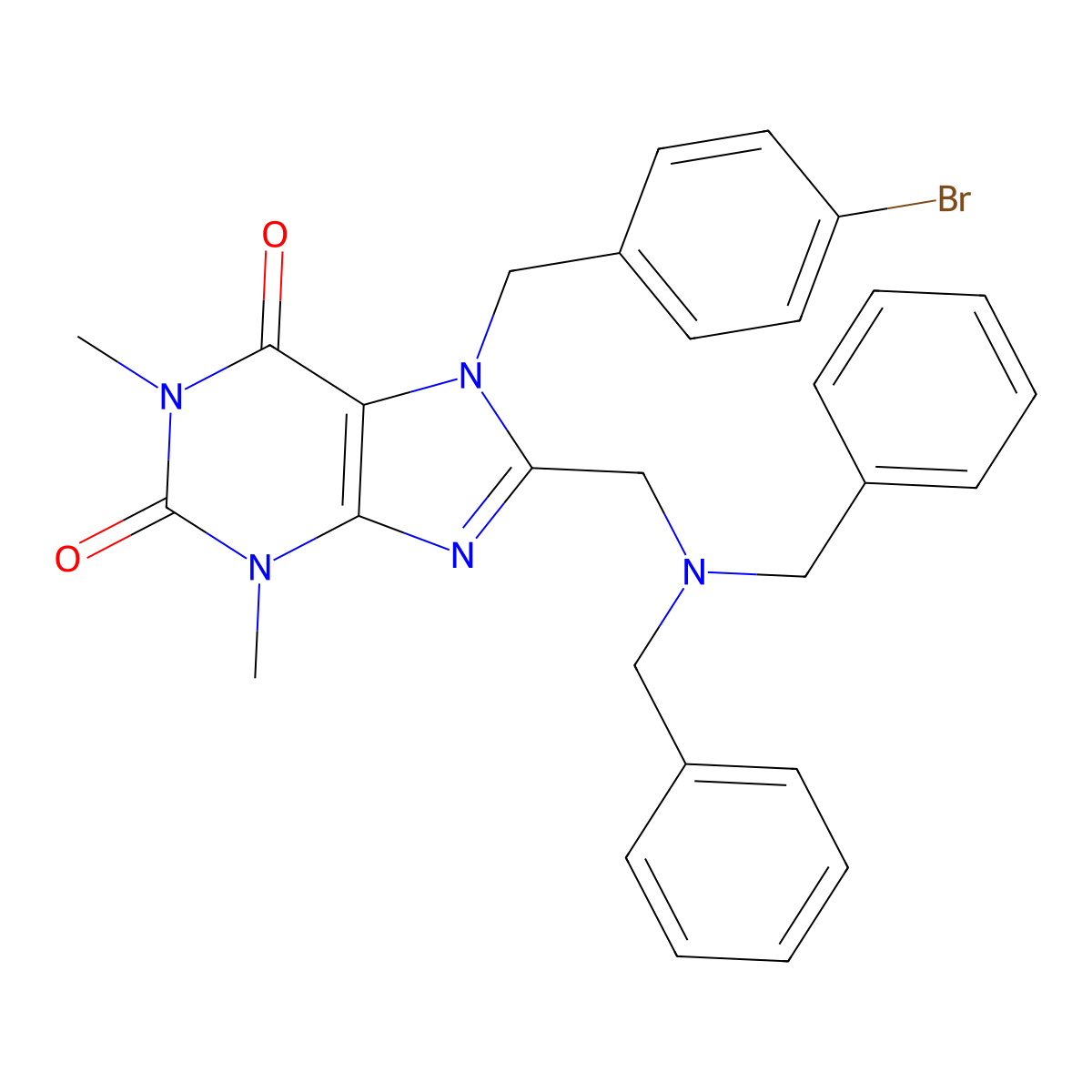7-[(4-bromophenyl)methyl]-8-[(dibenzylamino)methyl]-1,3-dimethyl-2,3,6,7-tetrahydro-1H-purine-2,6-dione molecular structure, CAS 851938-06-2